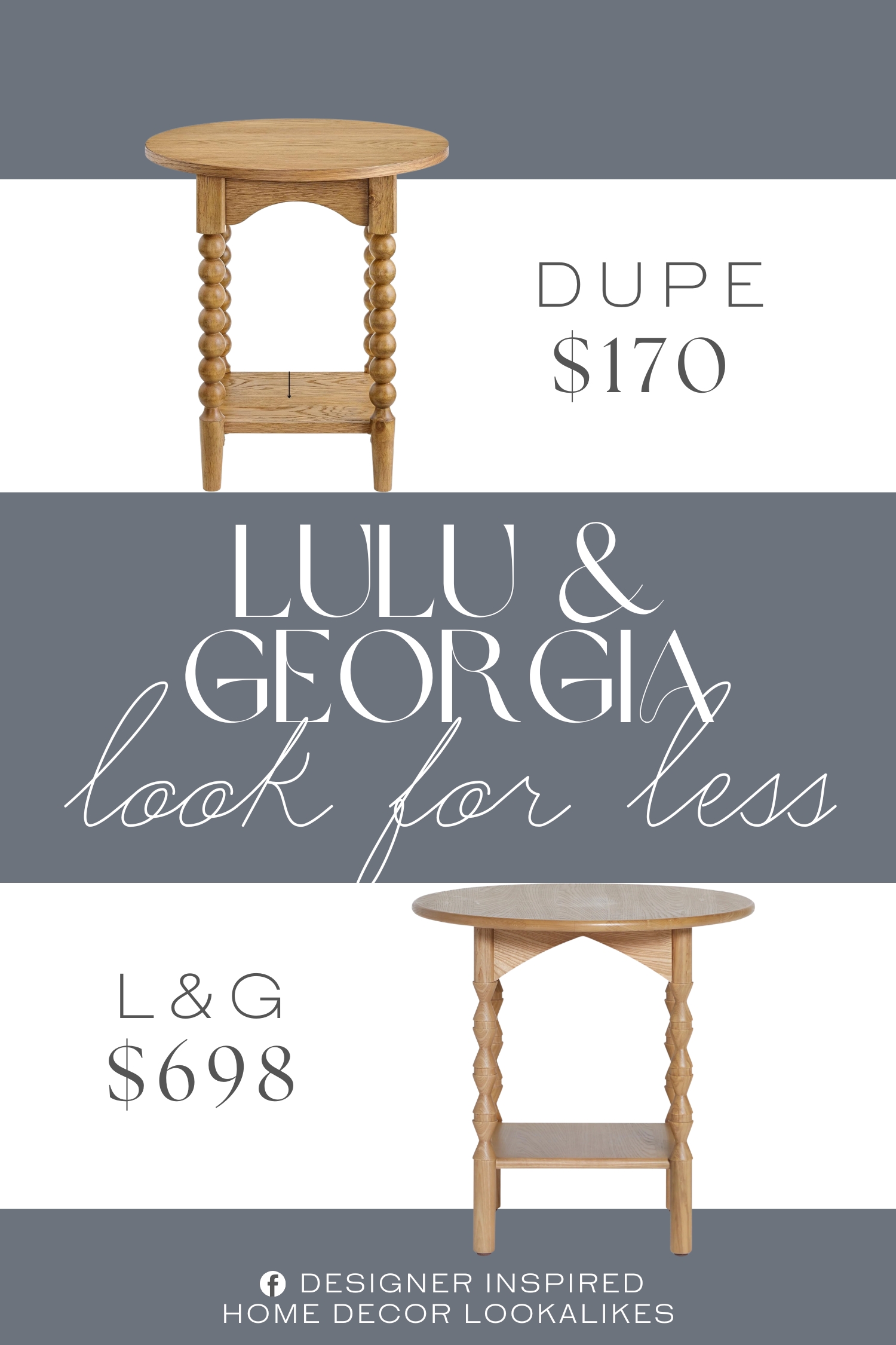 Lulu & Georgia Topia Round Side Table Dupe. Iconic Jenny Lind turned spindle legs and a warm wood finish create a charming round end table that brings handcrafted cottage, farmhouse, and vintage character to any living room or bedroom.