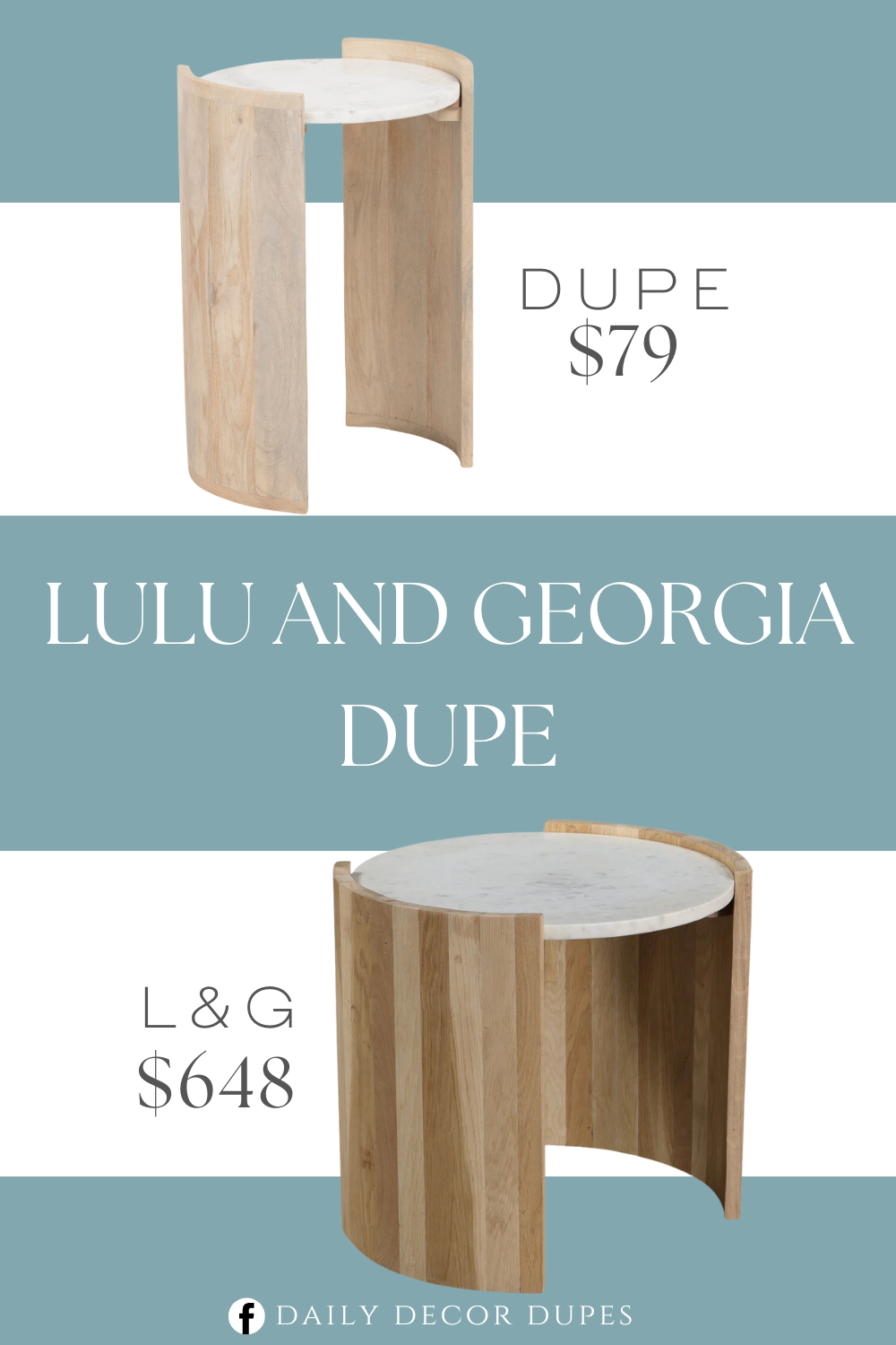 Lulu and Georgia Whilem Round Side Table Dupe. Marble top, perfect for use as a side table. Made from mango wood. Overall dimension 13in D x 20in H.