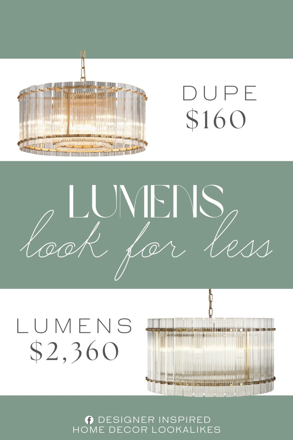 Lumens Kore Chandelier Dupe. A shimmering 7-light pendant chandelier light fixture with an array of clear glass lampshade and a brass finished frame.