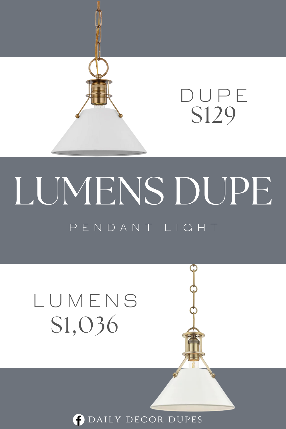 Lumens Painted Cone Pendant Light Dupe. It's made from metal with a neutral finish, complementing nearly any modern or industrial decor. This fixture has a circular canopy, a chain-link, and a cone-shaped shade.