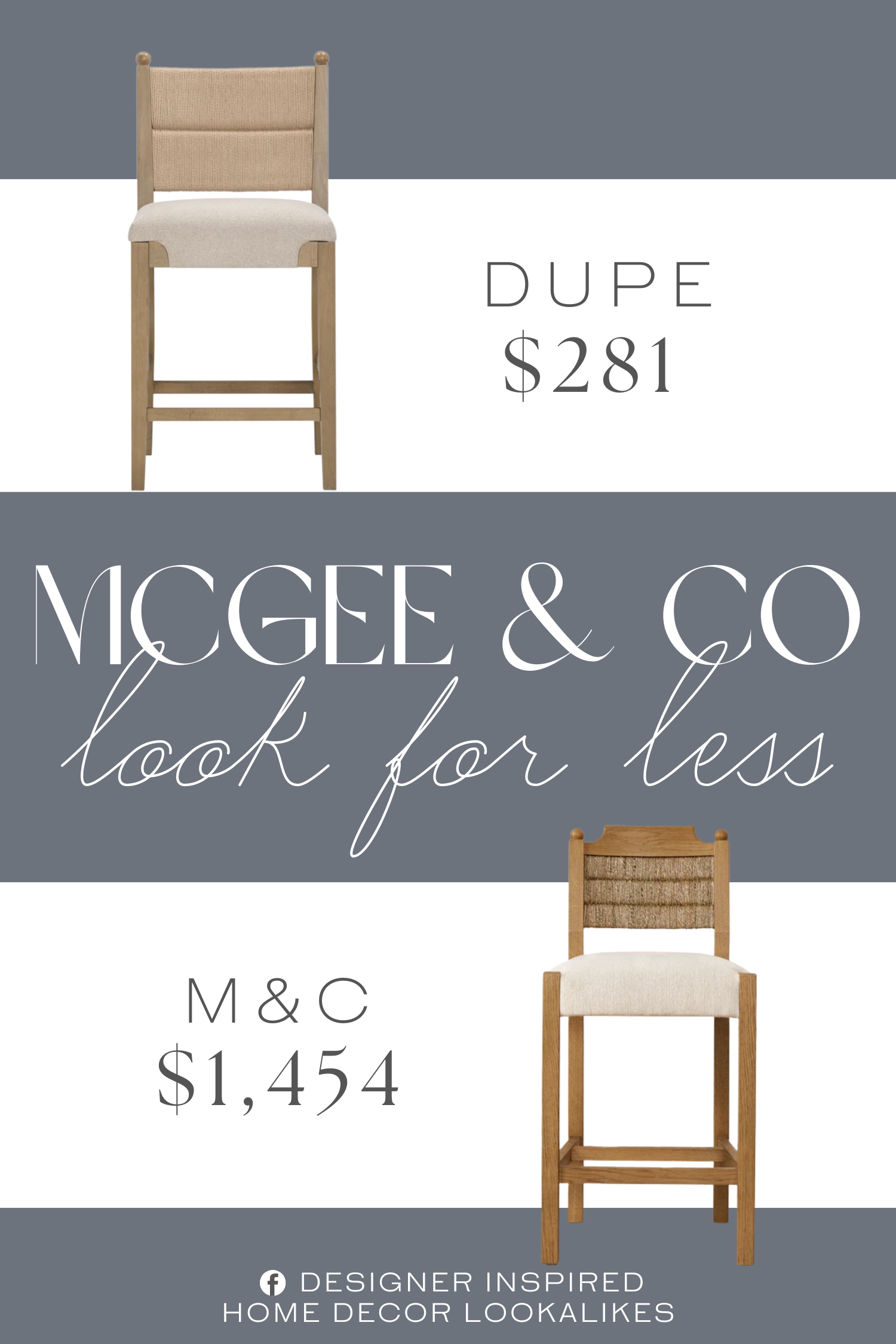 McGee & Co Alberta Counter Stool Dupe. It features a woven seagrass backrest and upholstered seat cushion for your comfort. Cove is crafted from solid pine and rubbberwood frame. It also has footrests, making it even more stable and comfortable.
