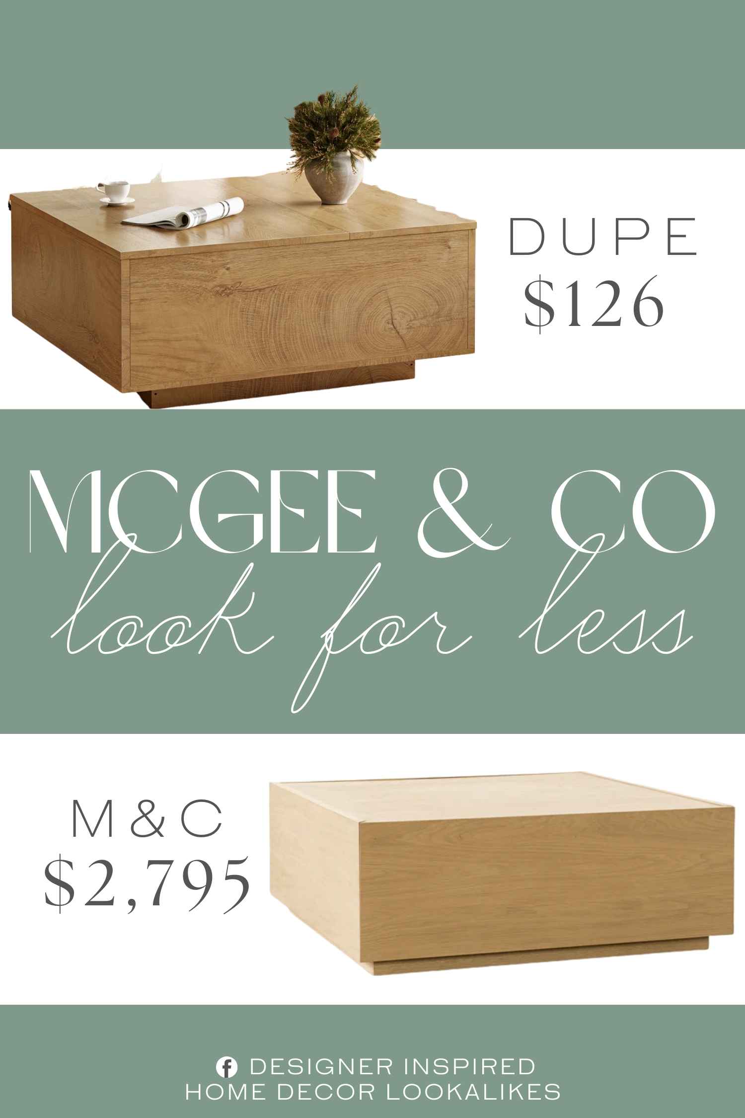 McGee & Co Bentley Coffee Table Dupe. This square coffee table redefines rustic modern living with its substantial block-style silhouette and authentic wood-finish MDF construction.