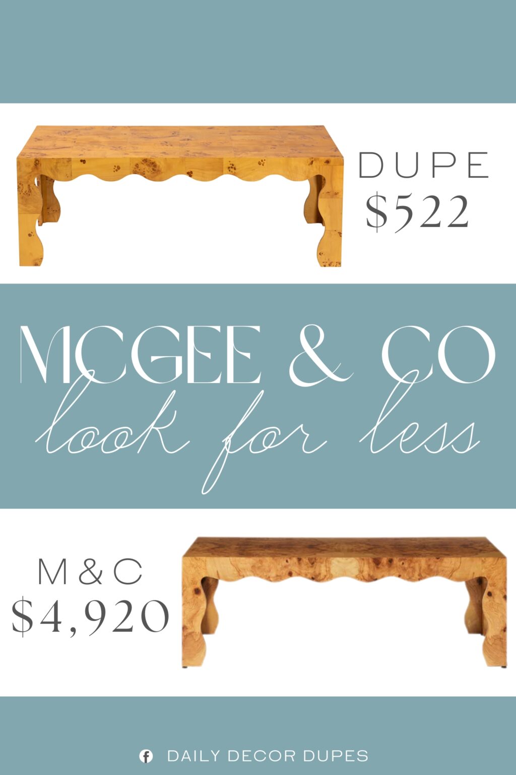 McGee & Co Celeste Coffee Table Dupe. Constructed from natural burl wood, Mindi wood, and engineered wood, ensuring a sturdy and durable piece for your living space.