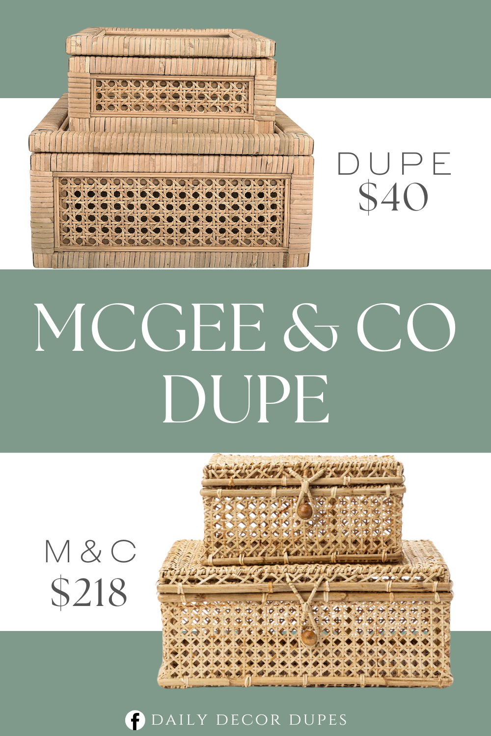 McGee & Co Cielo Cane Boxes Dupe. Wood, rattan material. Stackable feature. Square style. Stylish display box.