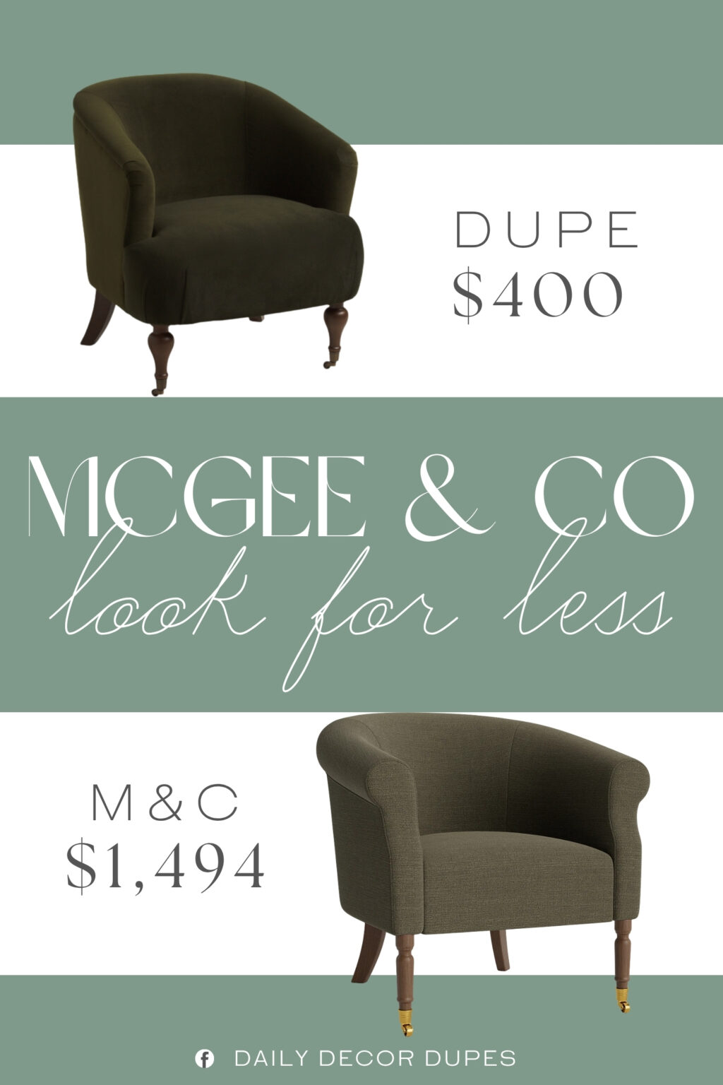 McGee & Co Clemence Lounge Chair Dupe. 2 caster wheels, curved back, cushioned seat and back. polyester, fill: polyester fiber/polyurethane foam.