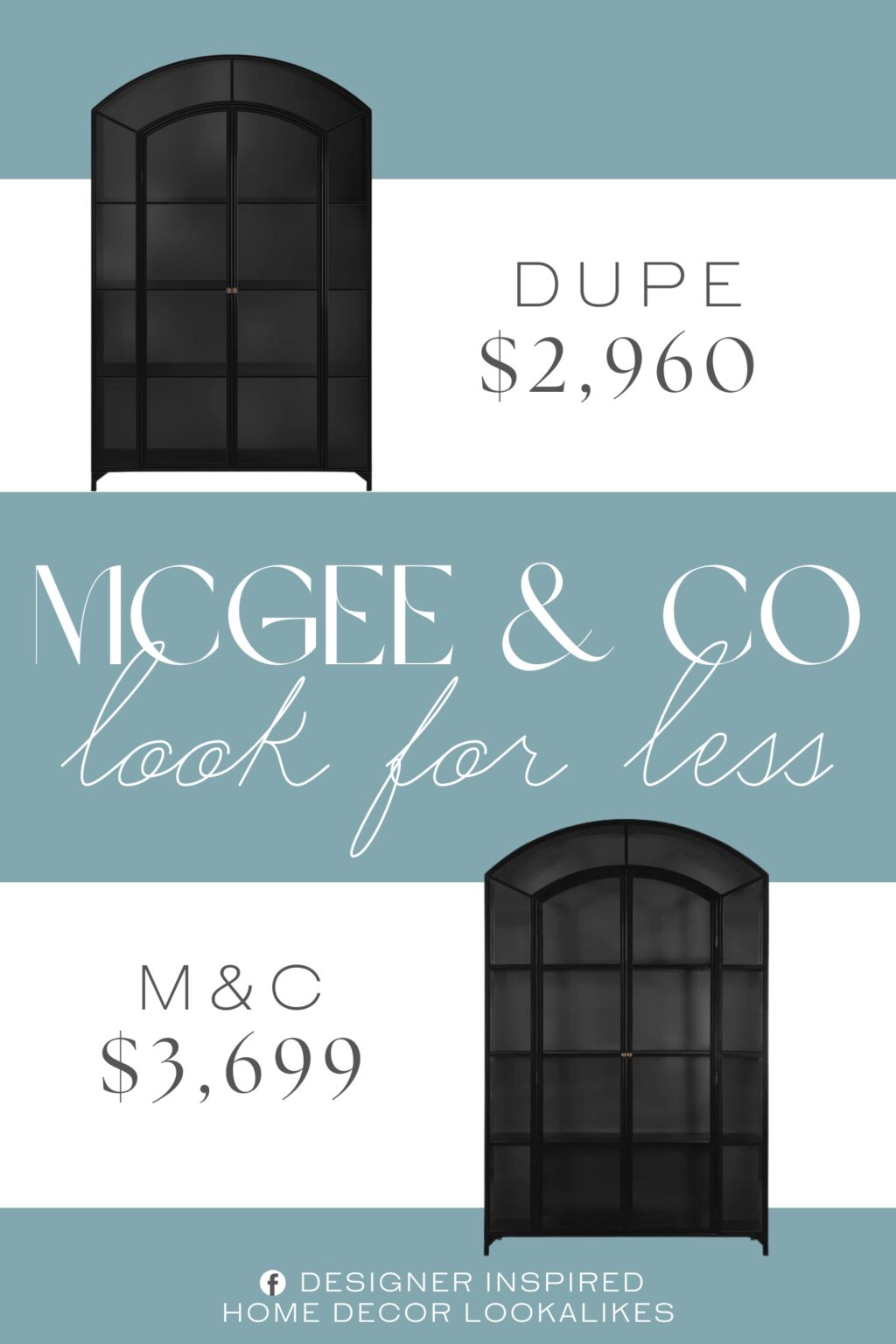 McGee & Co Darcie Wide Cabinet Dupe. olid iron sheeting is finished in a soft, matte black with contrasting brass hardware.