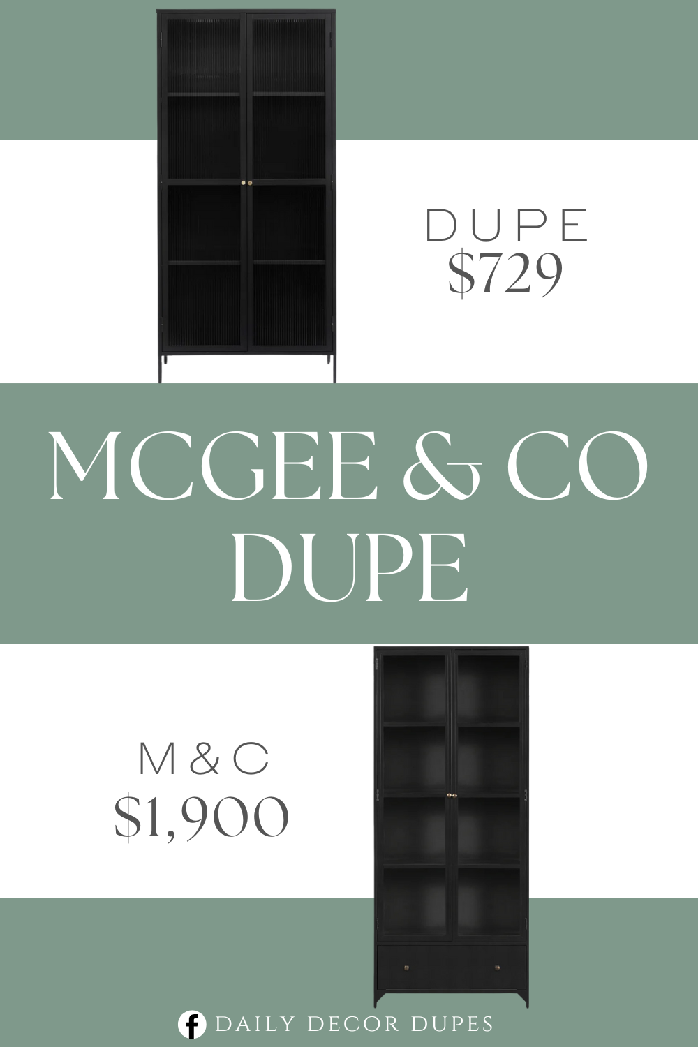 McGee & Co Deano Cabinet Dupe. Tempered Fluted Glass fronts. Golden handle and hinge detail.