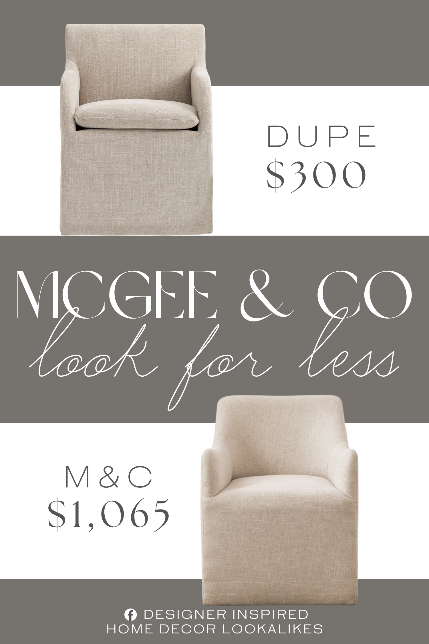 McGee & Co Elton Dining Chair Dupe. Made of a rubber wood and composite wood frame with polyester upholstery.