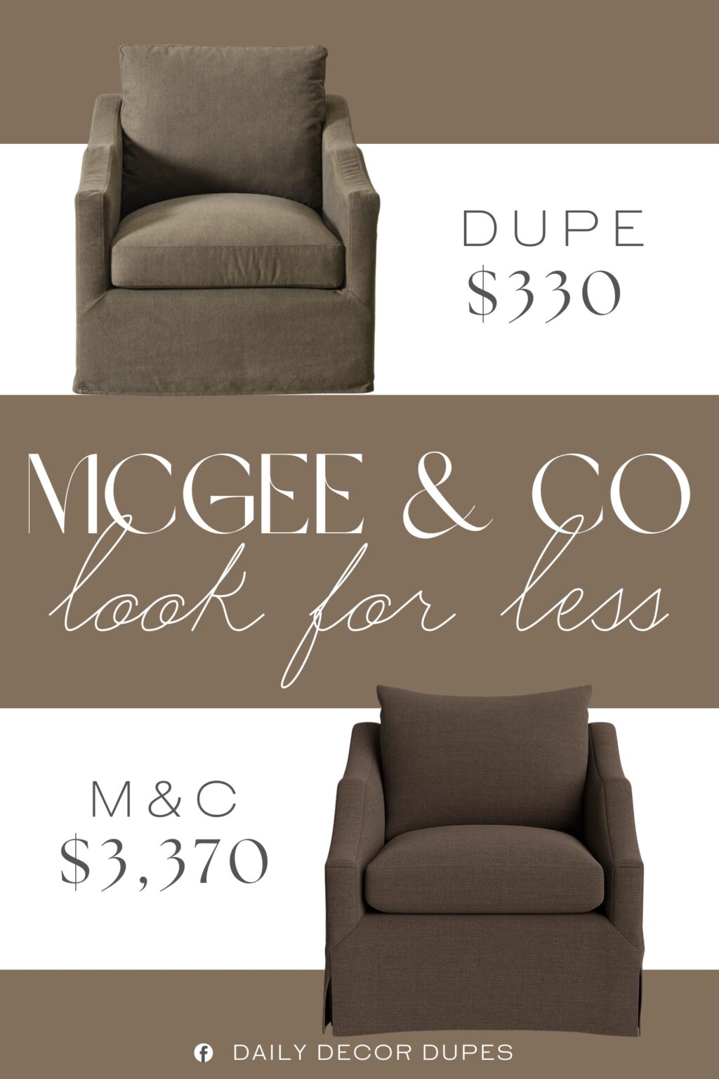 McGee & Co Everleigh Slipcover Lounge Chair Dupe. Built on a solid wood frame for lasting durability and featuring a smooth 360-degree swivel base for easy movement.