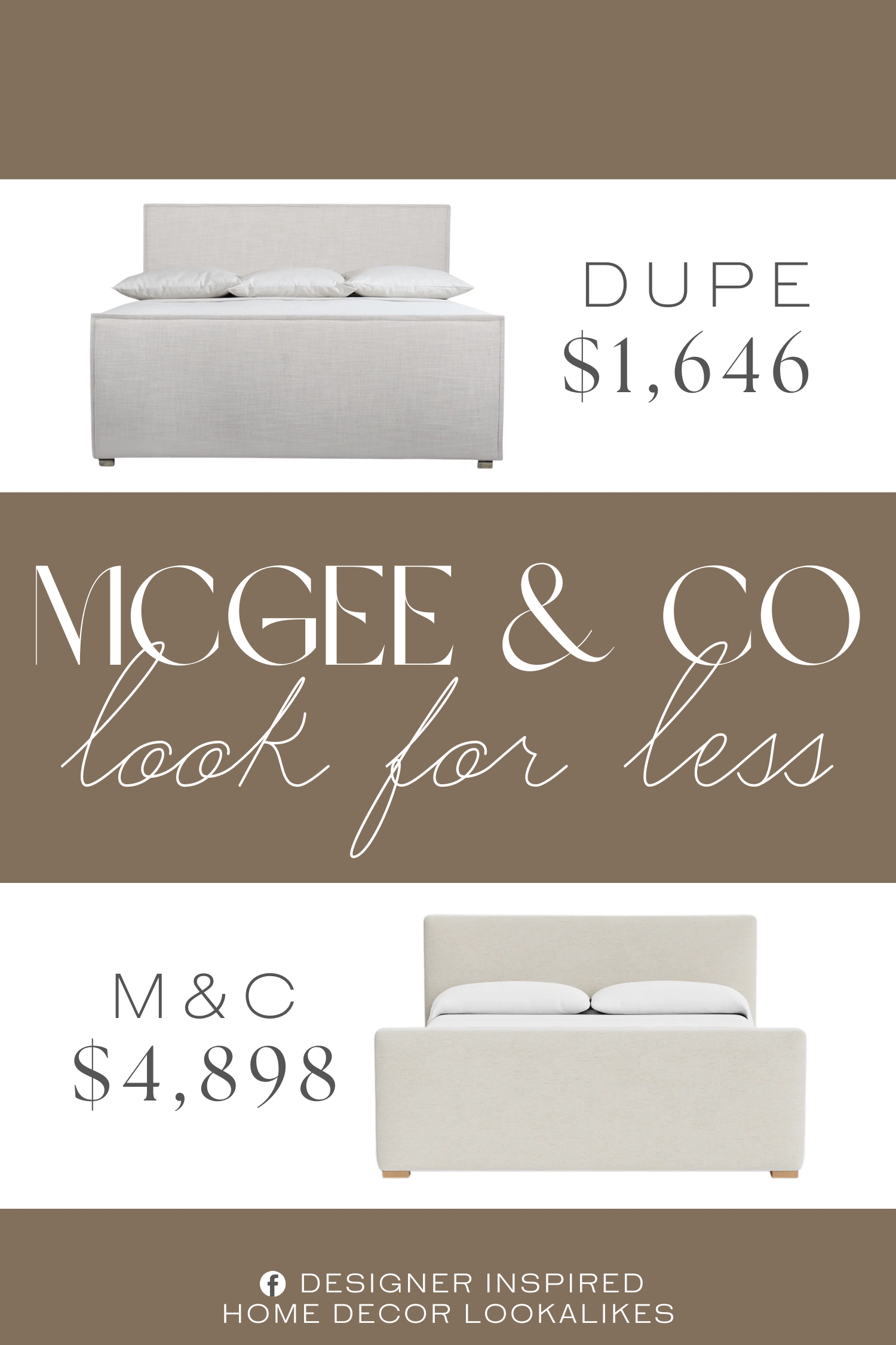 McGee & Co Faris Bed Dupe. The fully upholstered bed is covered in muslin and wrapped in textural fabric with a soft neutral shade for a soothing, organic look.