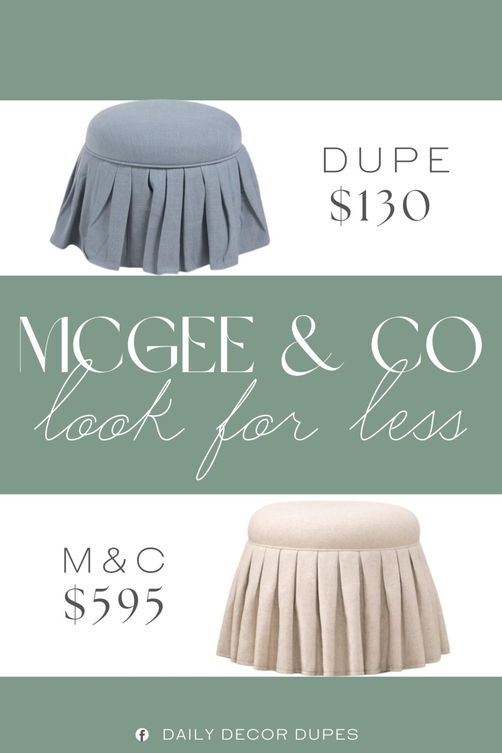 McGee & Co Germaine Ottoman Dupe. skirted, underseat storage. fill: polyurethane foam pad/polyester fiber batting.