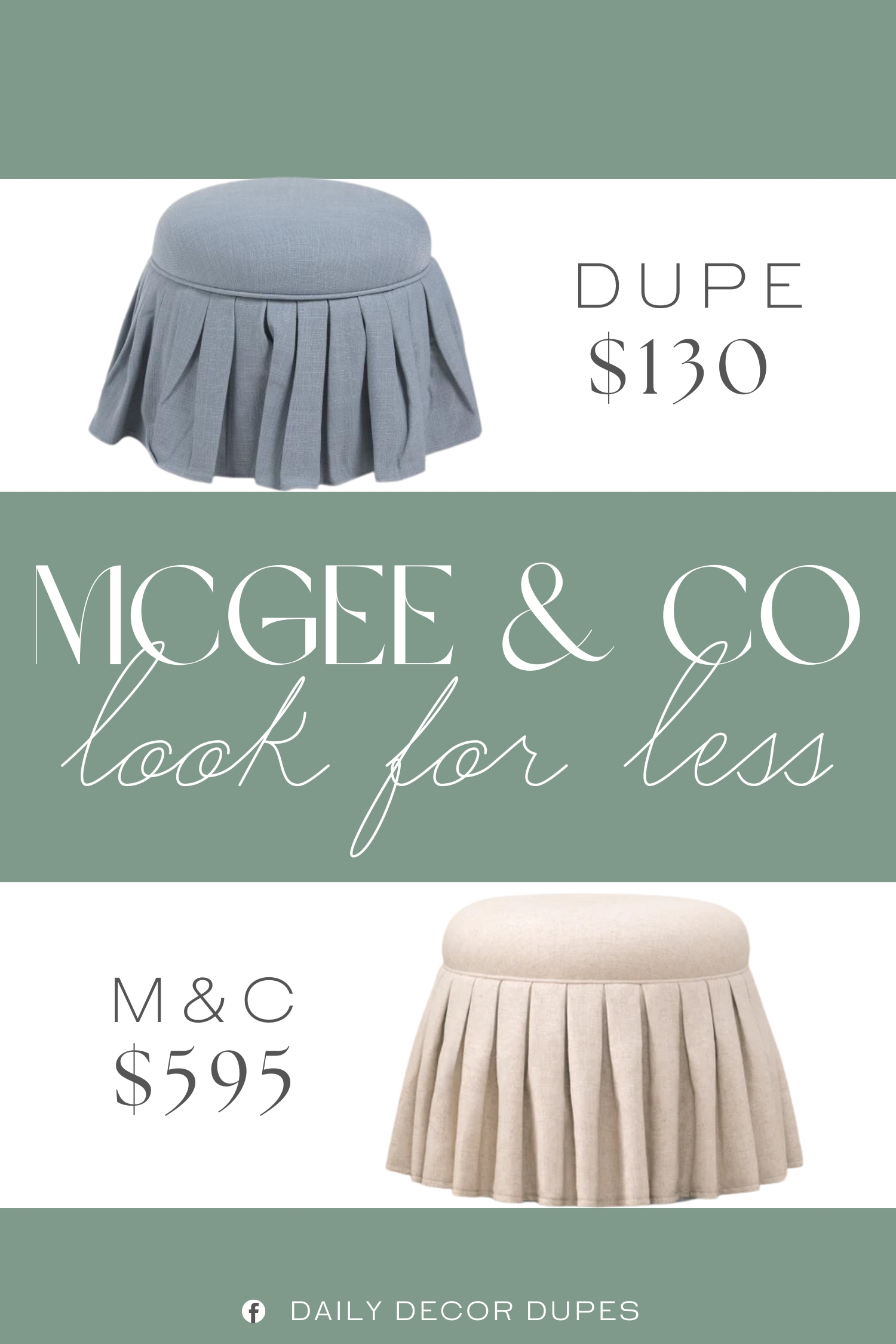 McGee & Co Germaine Ottoman Dupe. skirted, underseat storage. fill: polyurethane foam pad/polyester fiber batting.