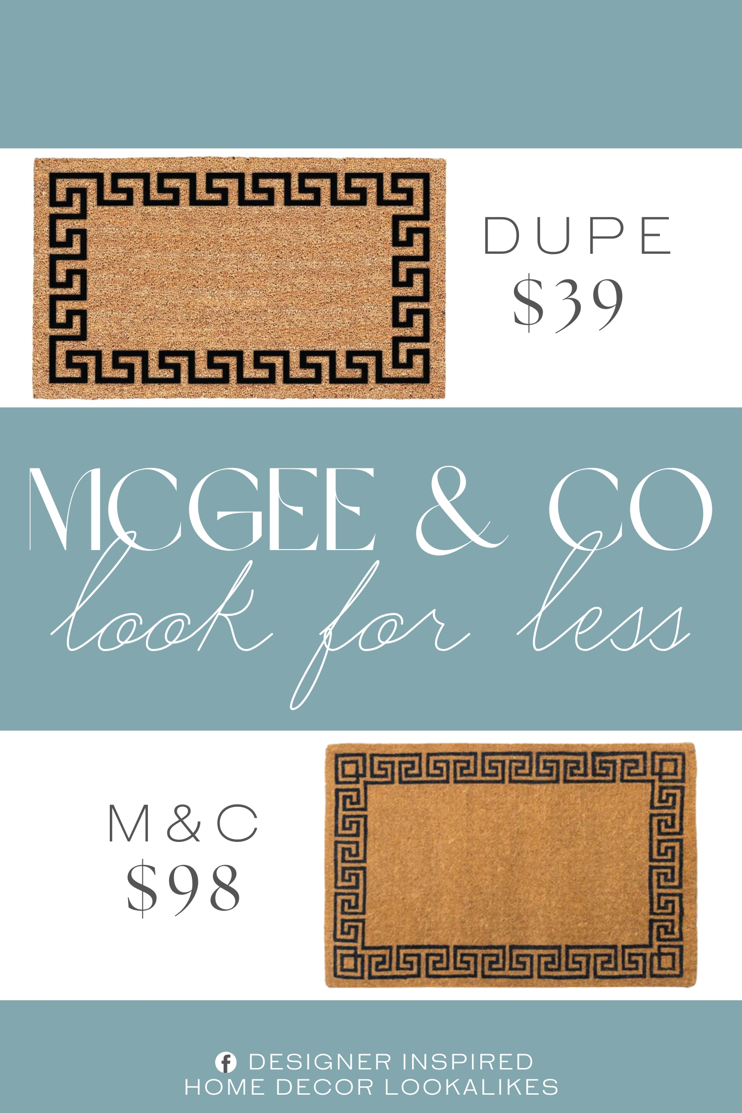 McGee & Co Greek Key Coir Doormat Dupe. Natural fibers Fade resistant designs