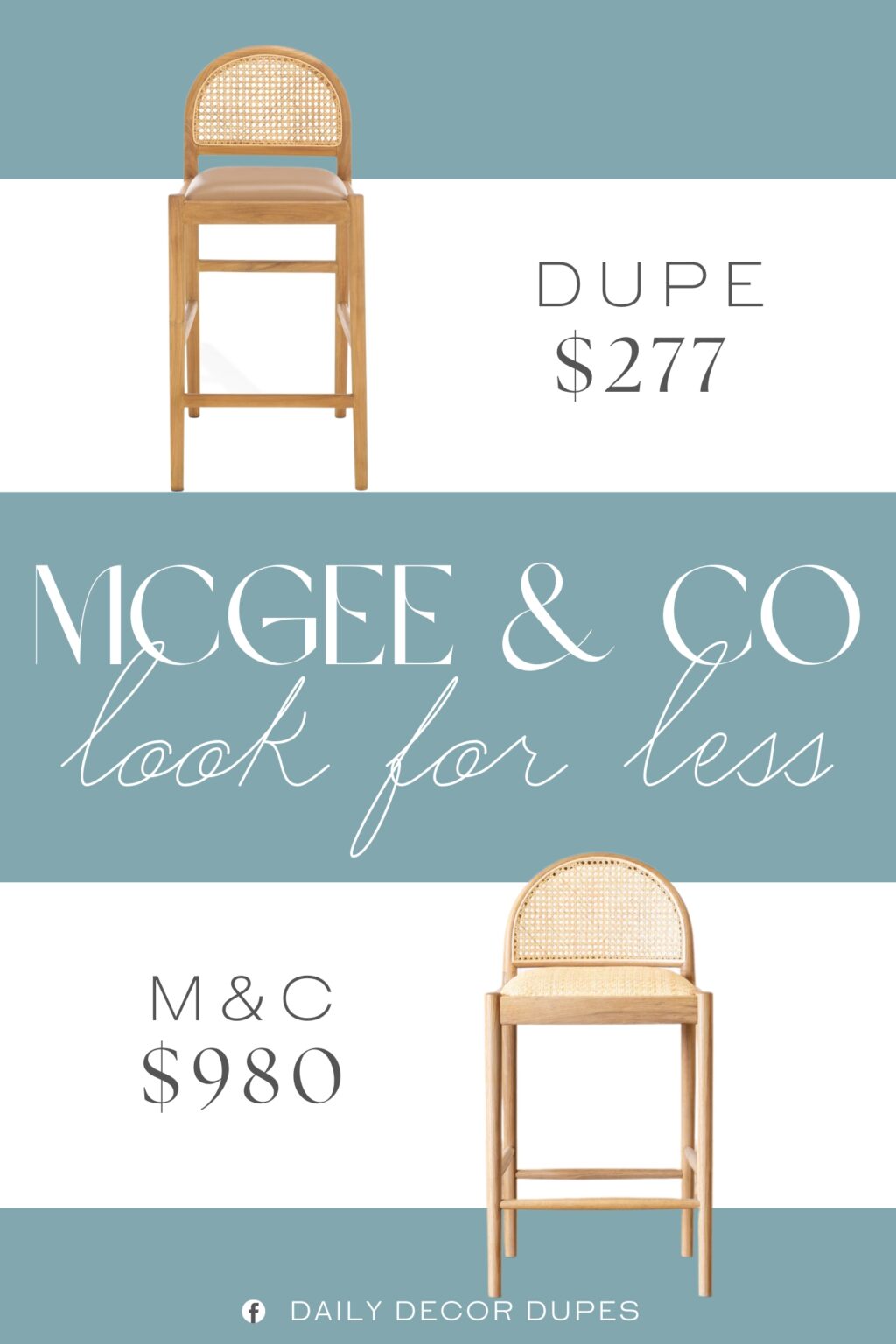 McGee & Co Hadden Natural Counter Stool Dupe. Its construction from robust wood, natural rattan, and soft fabric imparts both aesthetic appeal and practical functionality.