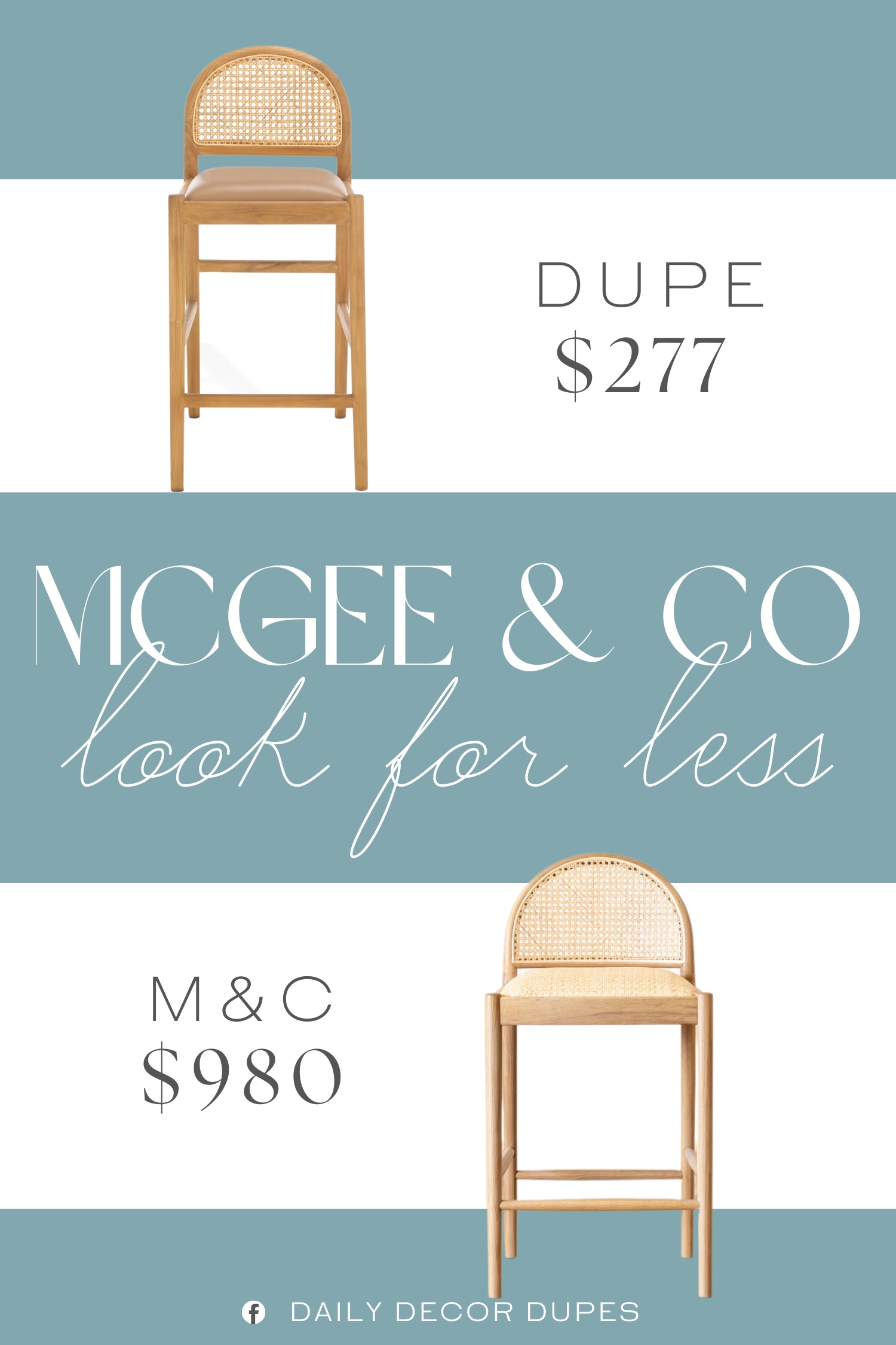 McGee & Co Hadden Natural Counter Stool Dupe. Its construction from robust wood, natural rattan, and soft fabric imparts both aesthetic appeal and practical functionality.