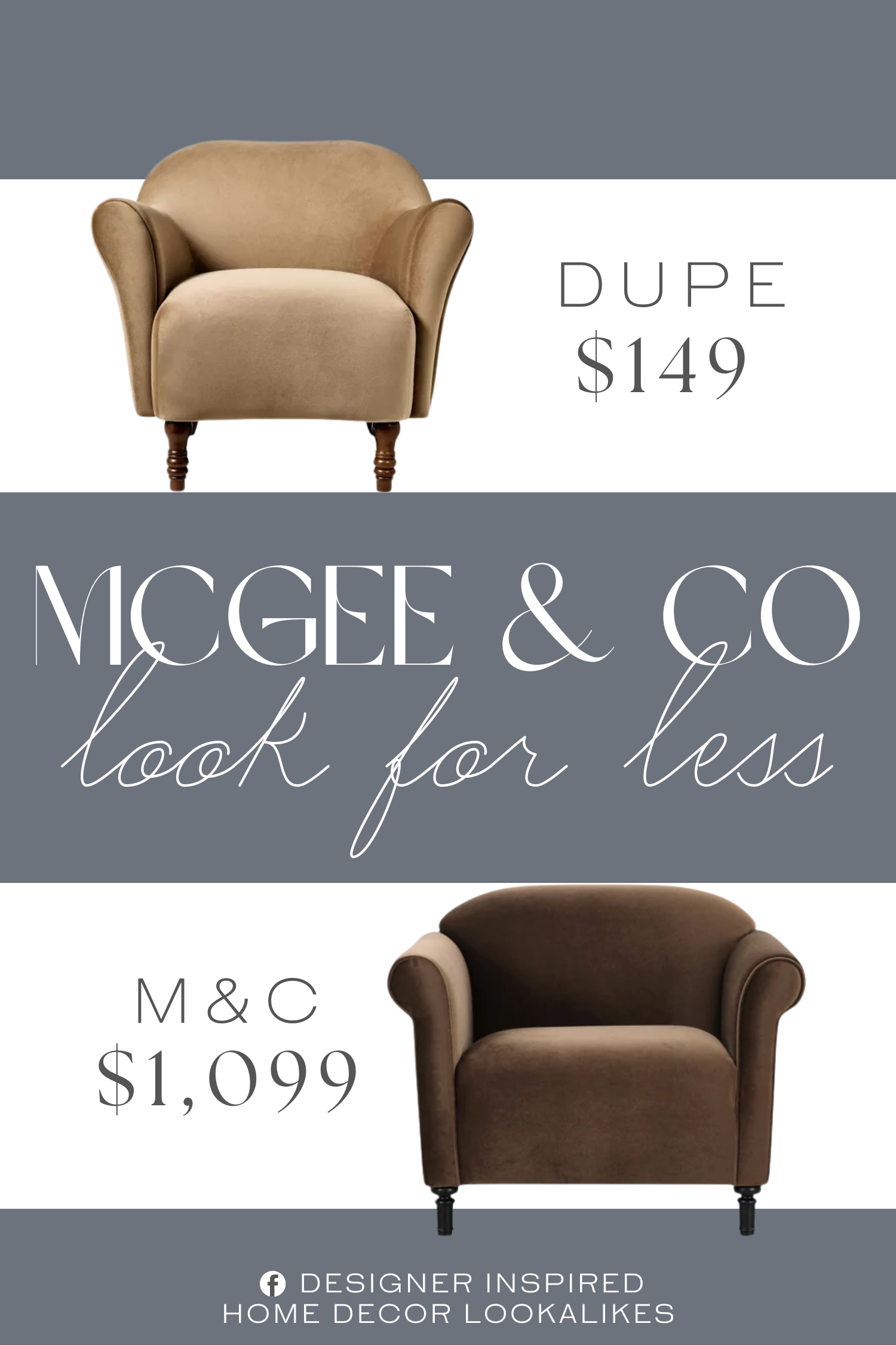 McGee & Co Harmony Accent Chair Dupe. Upholstered with velvet fabric and built on a plywood frame, this chair has proportions that invite you to sit in comfort.