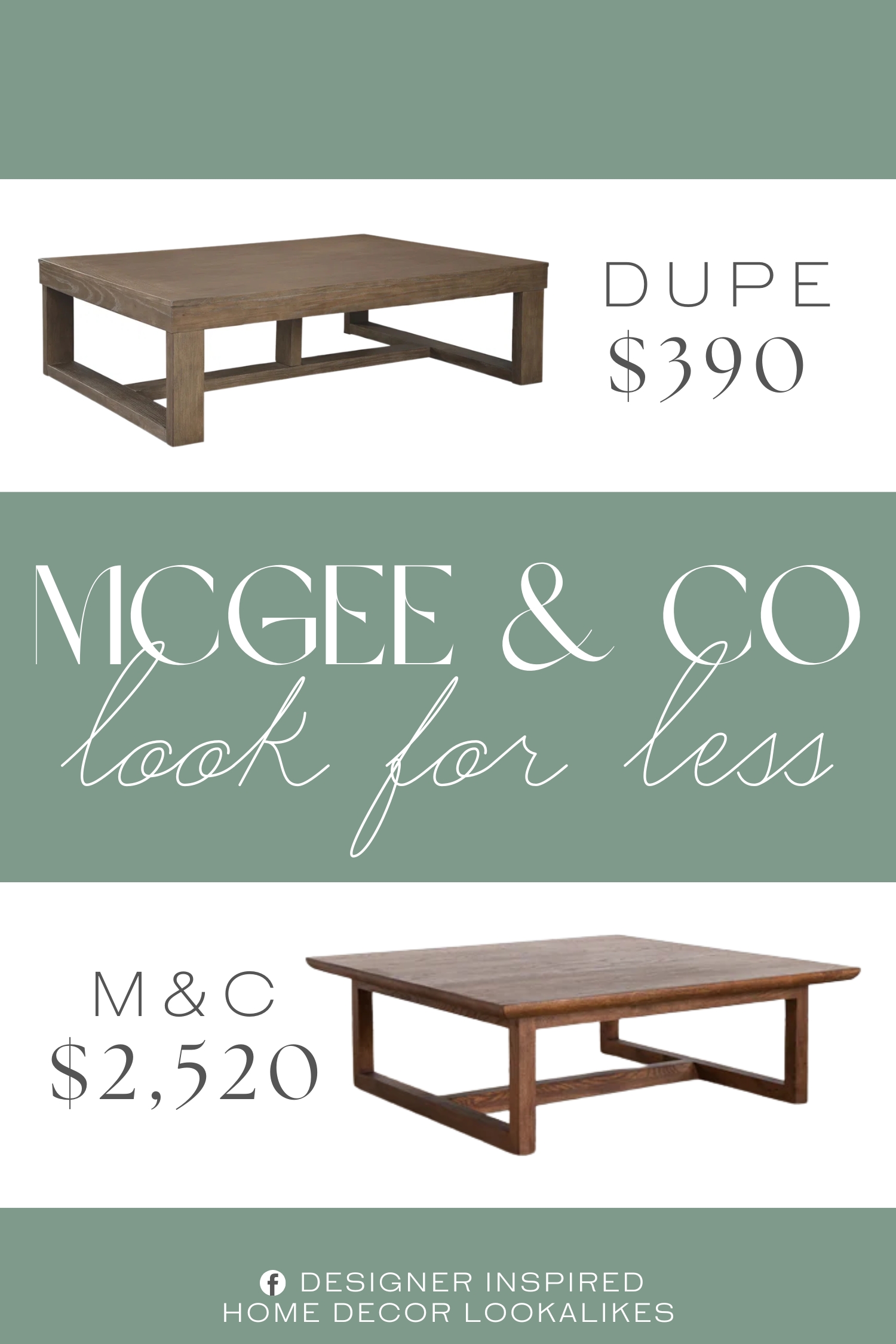 McGee & Co Herrin Coffee Table Dupe. Its rectangular shape is crafted from engineered wood in a dark brown hue with a streamlined, minimalist base and a stretcher bar for support.