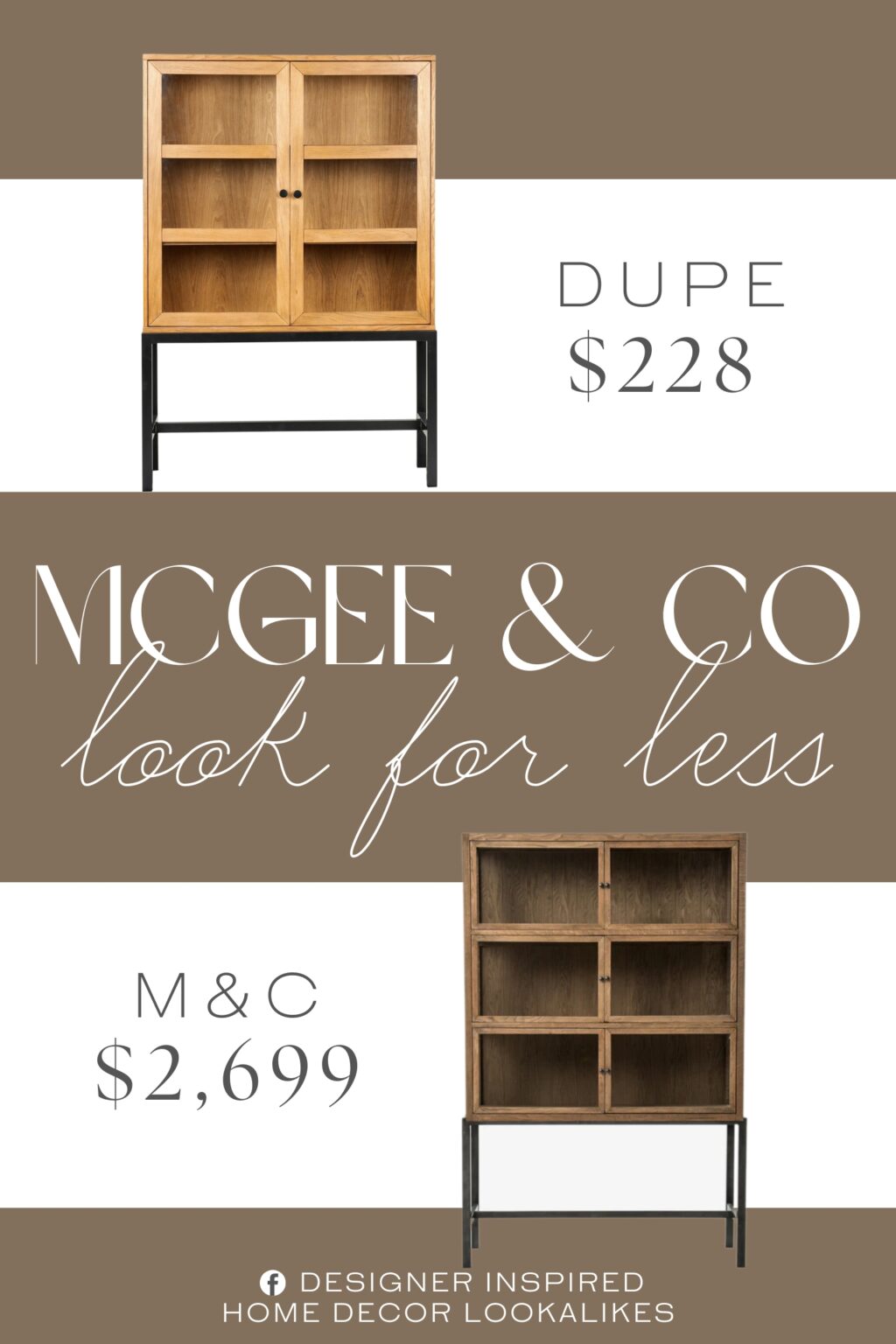 McGee & Co Lawley Cabinet Dupe. Built with sturdy wood construction and supported by a modern black metal stand for enhanced stability.