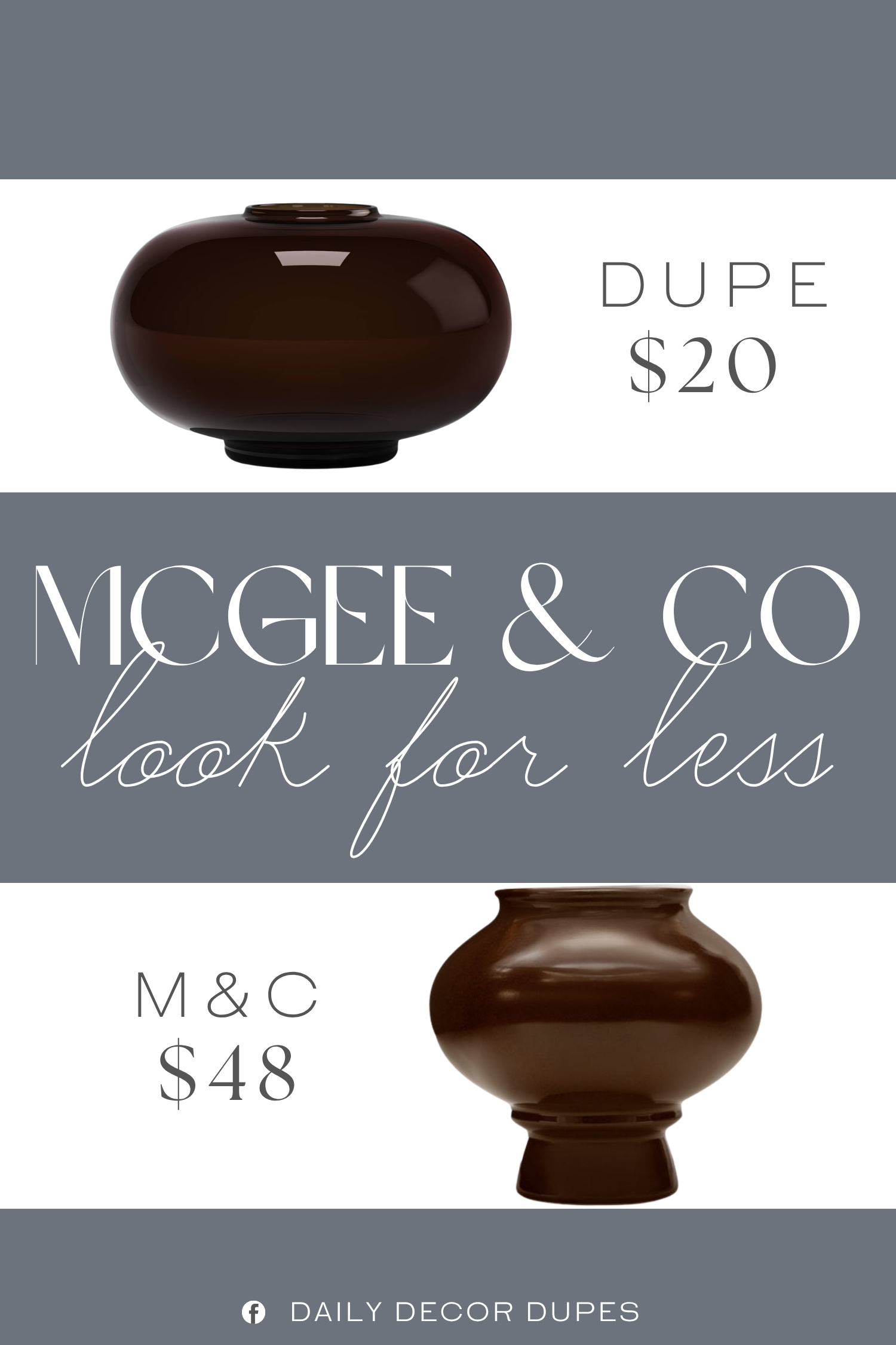McGee & Co Louis Vase Dupe. Made from glass in a brown hue, this vase features a watertight construction. Display it on any flat surface alone or filled with florals to elevate your interior decor.