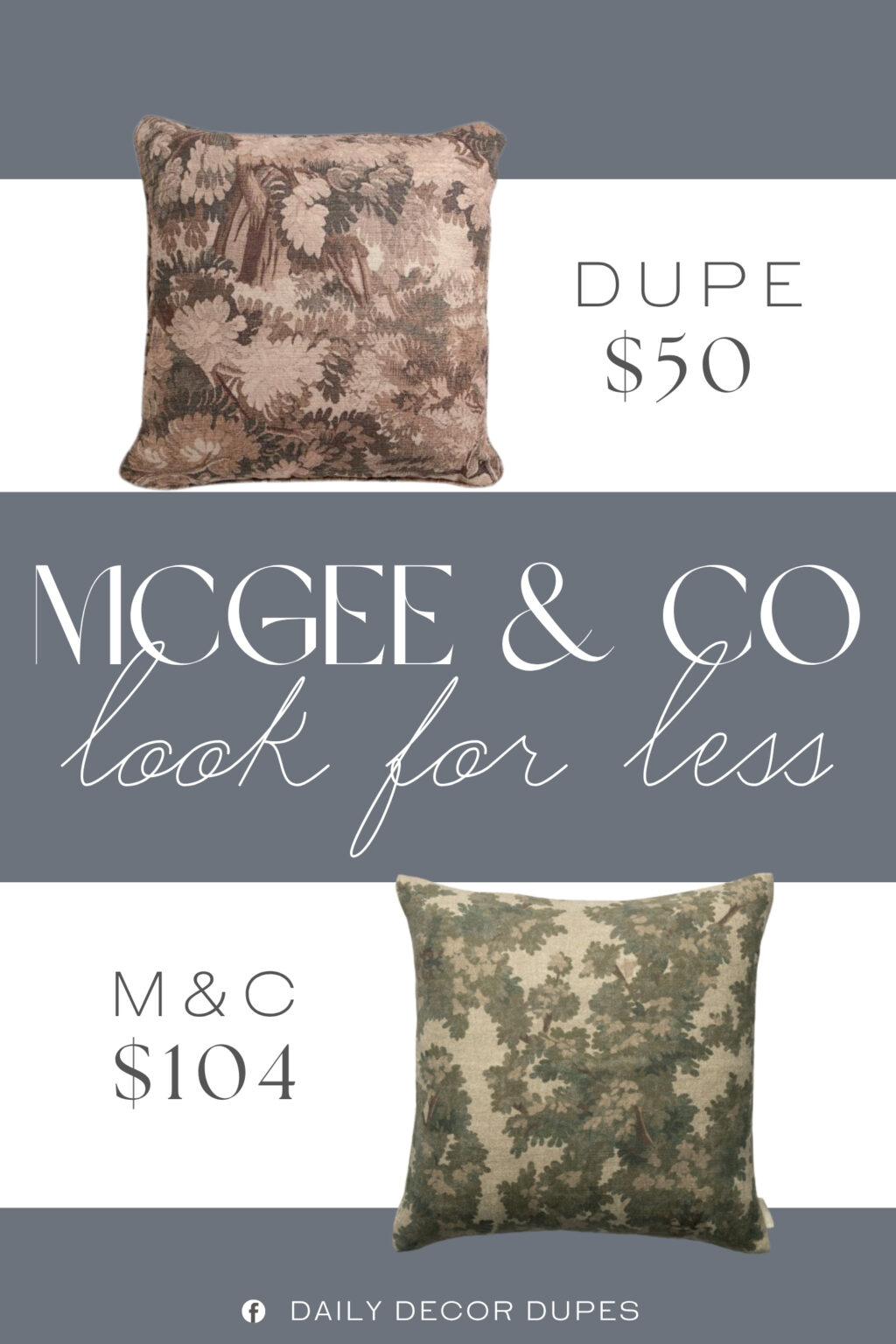 McGee & Co Lucetta Pillow Cover Dupe. brass tone hardware, oversized, removable zipper cover, plush back. nature pattern
