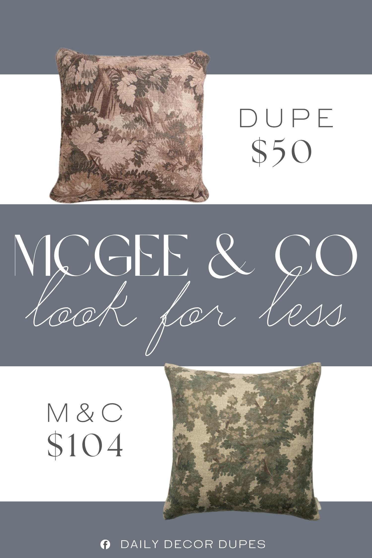 McGee & Co Lucetta Pillow Cover Dupe. brass tone hardware, oversized, removable zipper cover, plush back. nature pattern