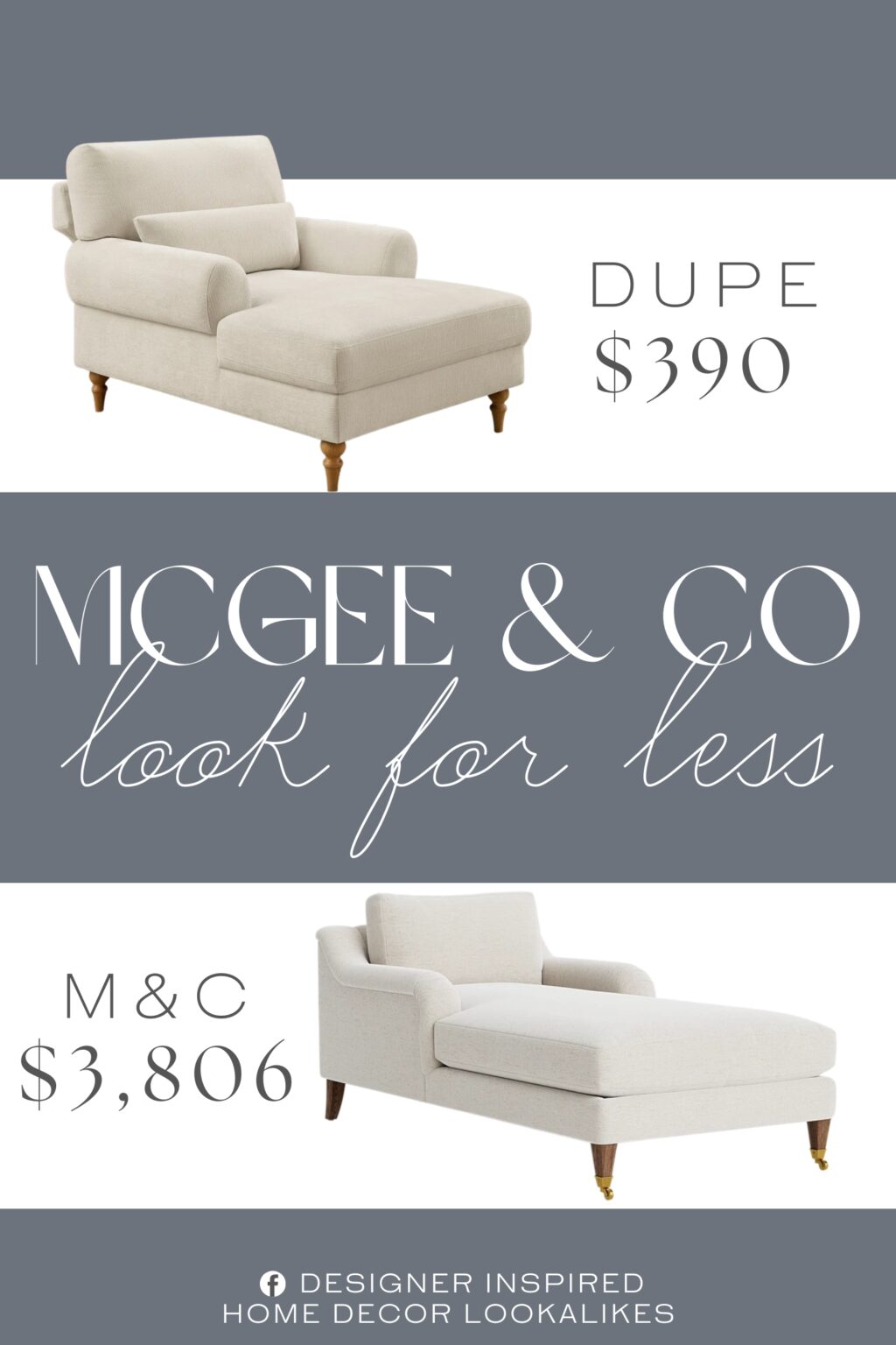 McGee & Co Lucille English Roll Arm Chaise Lounge Dupe. Its frame is made from kiln-dried solid wood using mortise and tenon joinery, and it sits on turned legs with a natural finish. It is upholstered in polyester fabric with a neutral hue that blends with your decor.