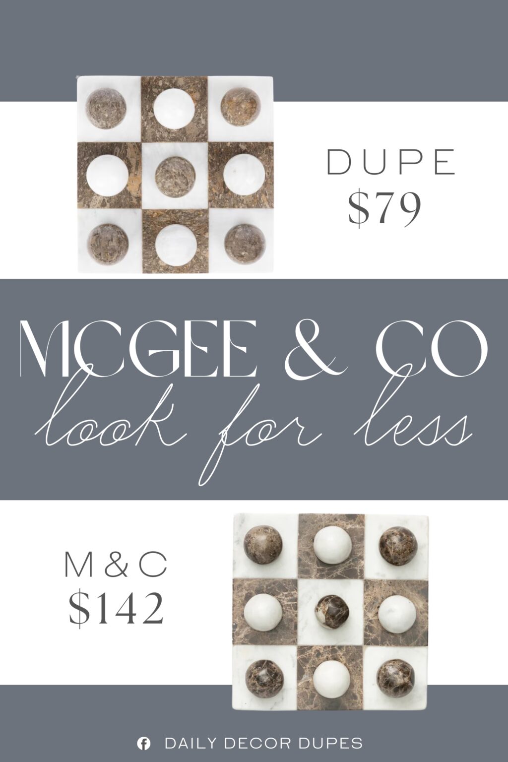 McGee & Co Marble Tic-Tac-Toe Board Dupe. This handcrafted game board blends timeless design with a playful edge, perfect for any tabletop or coffee table decor.