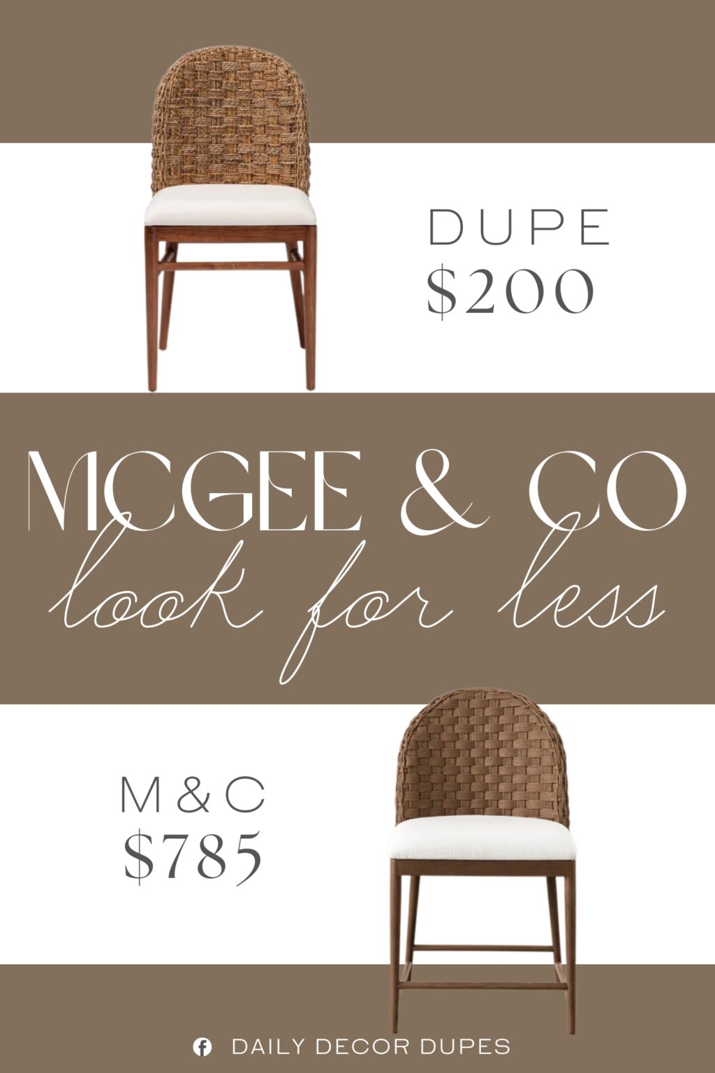 McGee & Co Molly Dining Chair Dupe. this bohemian piece consists of a sturdy acacia wood base ornamented with a woven seagrass backrest.