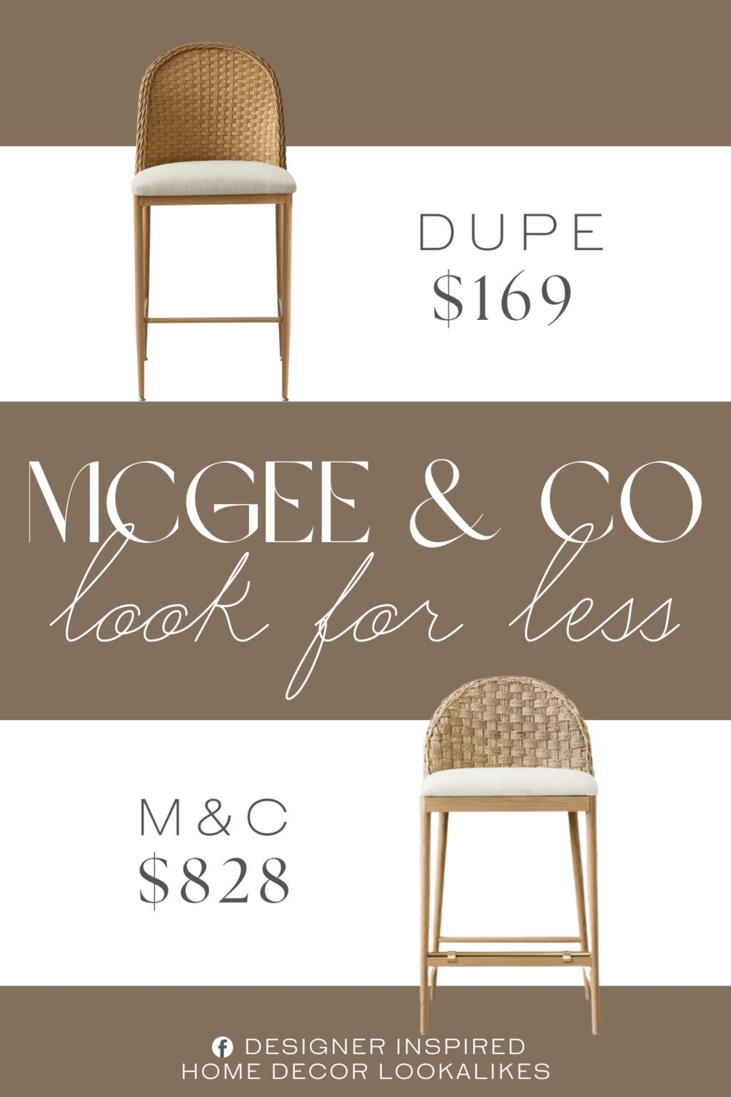 McGee & Co Molly Stool Dupe. This is a beautiful coastal-style rattan counter stool. Although the back is made of faux rattan, it looks just like genuine rattan.