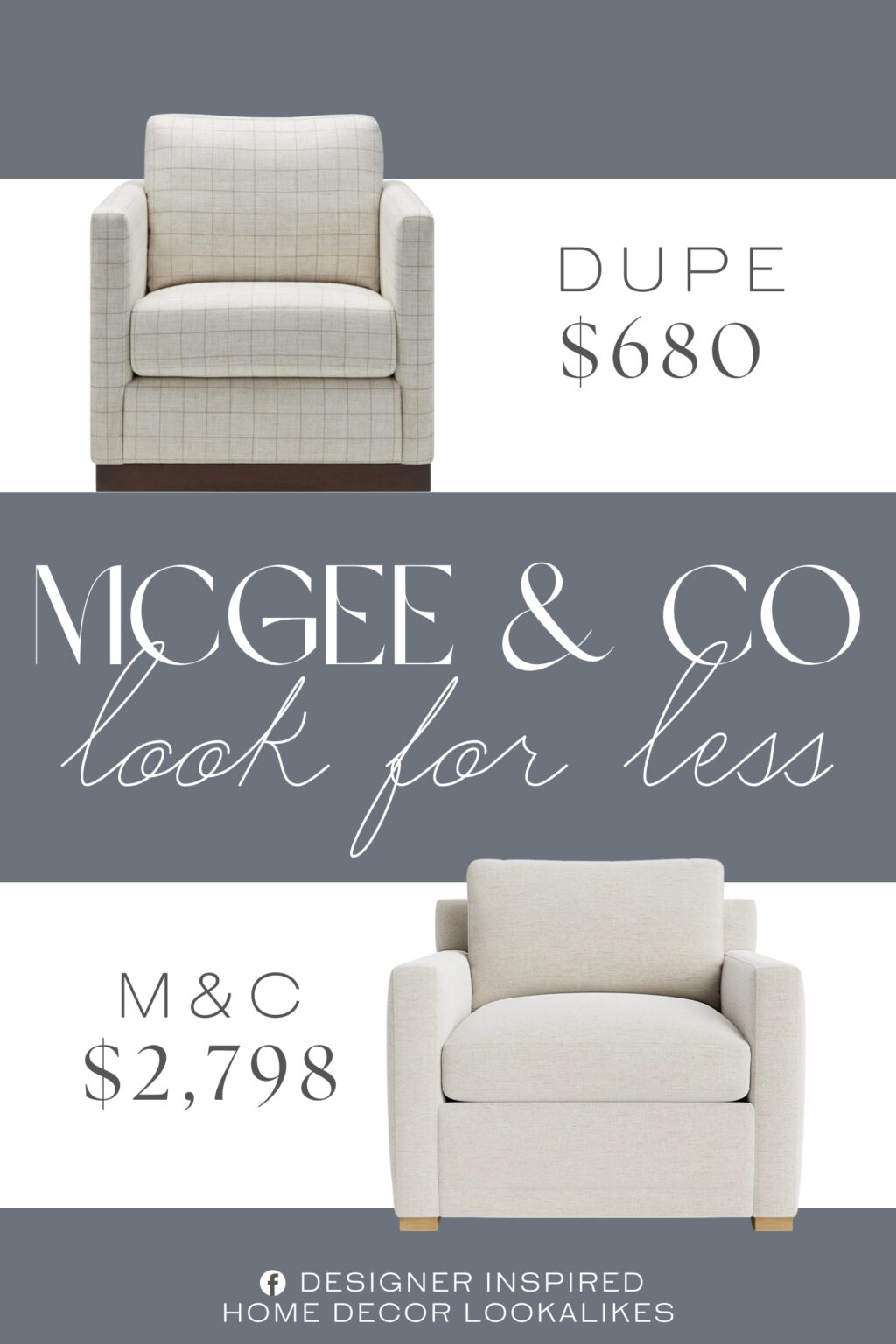 McGee & Co Peterson Upholstered Lounge Chair Dupe. The chair is made from polyester upholstery and has a robust rubber wood base that ensures durability.