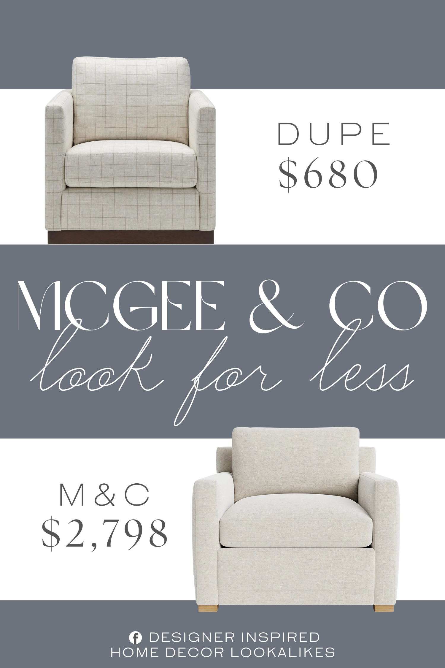 McGee & Co Peterson Upholstered Lounge Chair Dupe. The chair is made from polyester upholstery and has a robust rubber wood base that ensures durability.