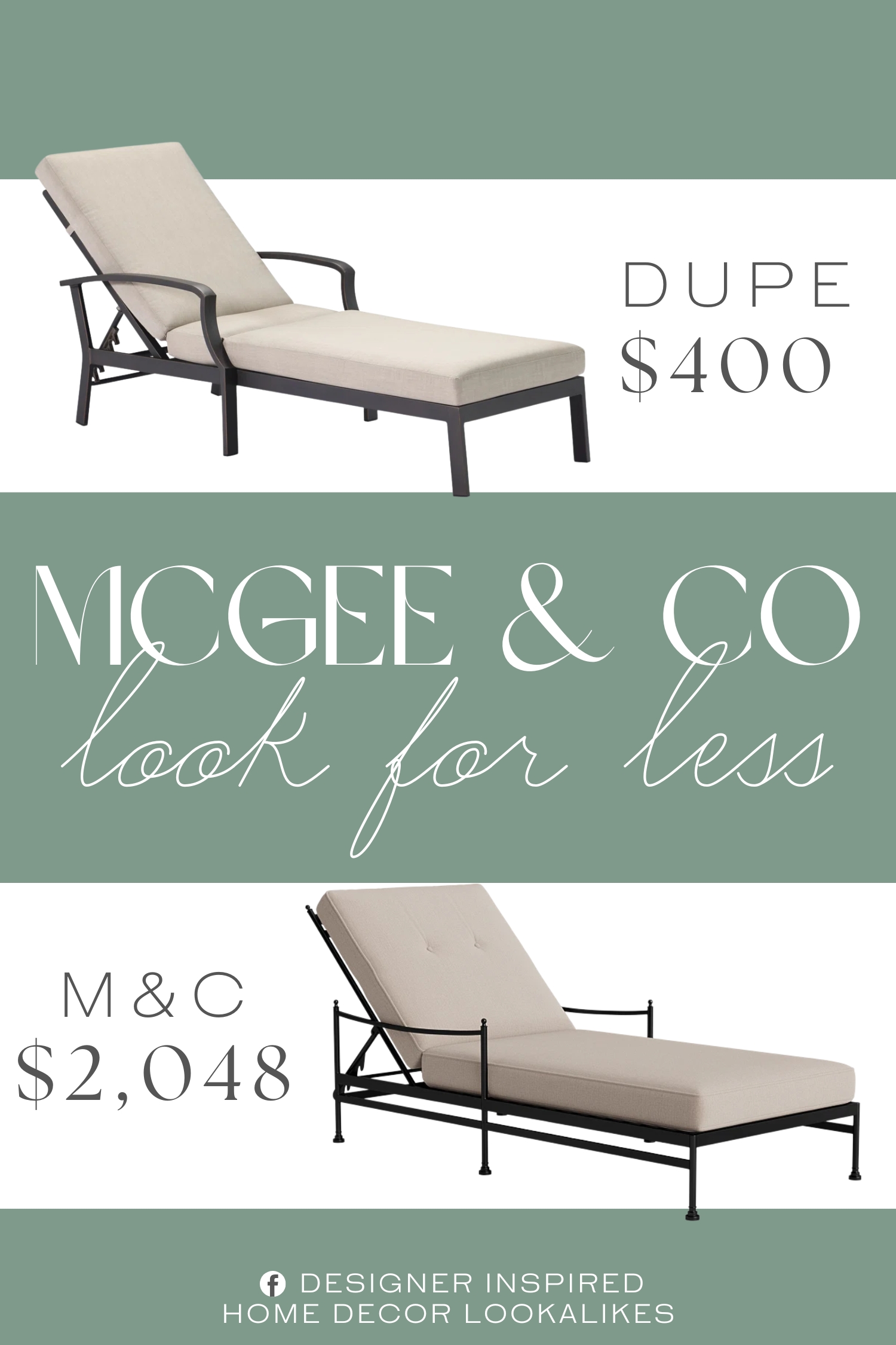 McGee & Co Pomeroy Outdoor Chaise Dupe. It features a rust-proof, powder-coated aluminum frame with a warm teak finish—lightweight yet strong for everyday use.