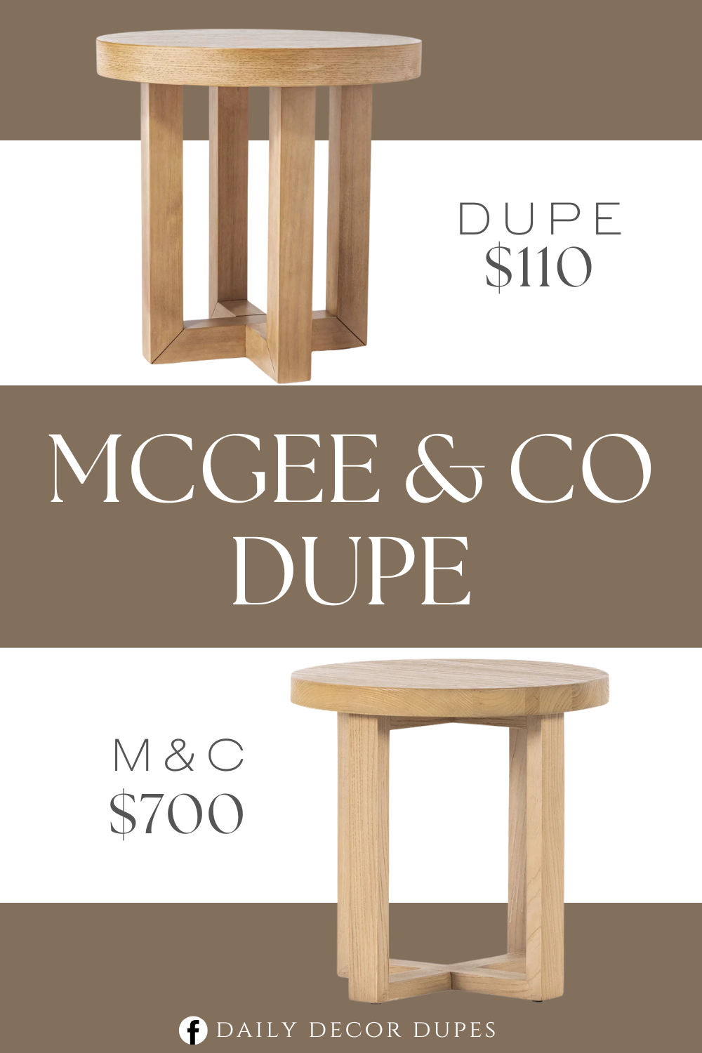 McGee & Co Prudence End Table Dupe. Crafted from sturdy wood for lasting use, this round end table features a clean-lined silhouette in a neutral finish that brings timeless appeal to your home decor.