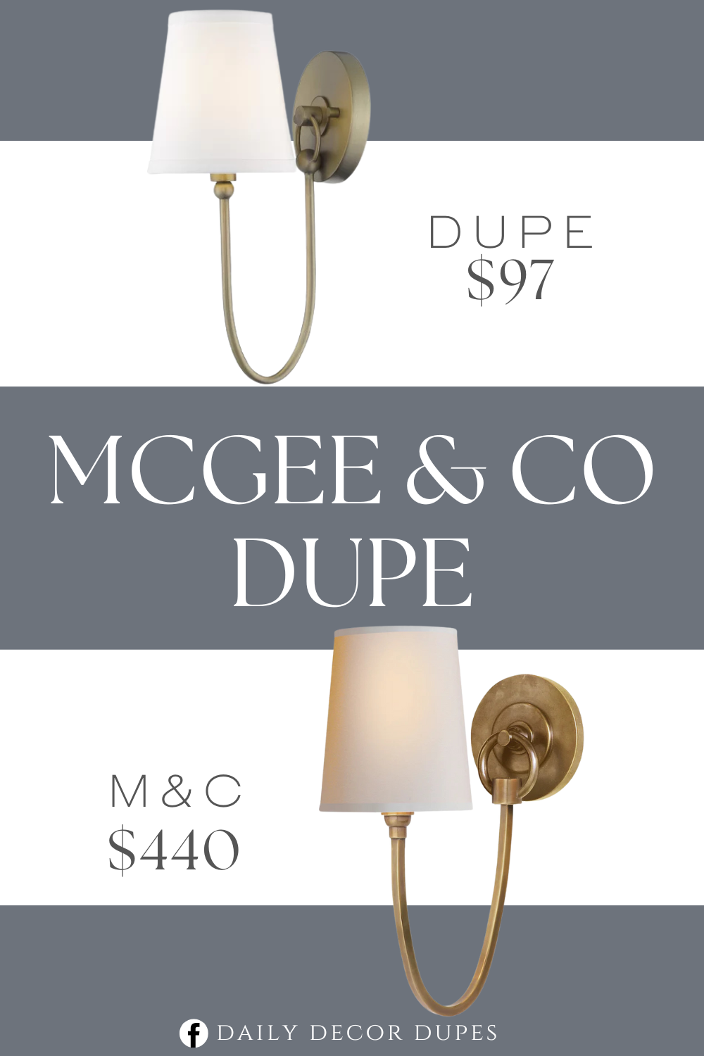 McGee & Co Reed Single Sconce Dupe. It's crafted with a slim, curving metal arm, and showcases a streamlined, understated design that's perfect for mixing in with a variety of styles. A white, fabric cone shade caps off this fixture and helps diffuse the light from the single 60 W candelabra bulb not included.