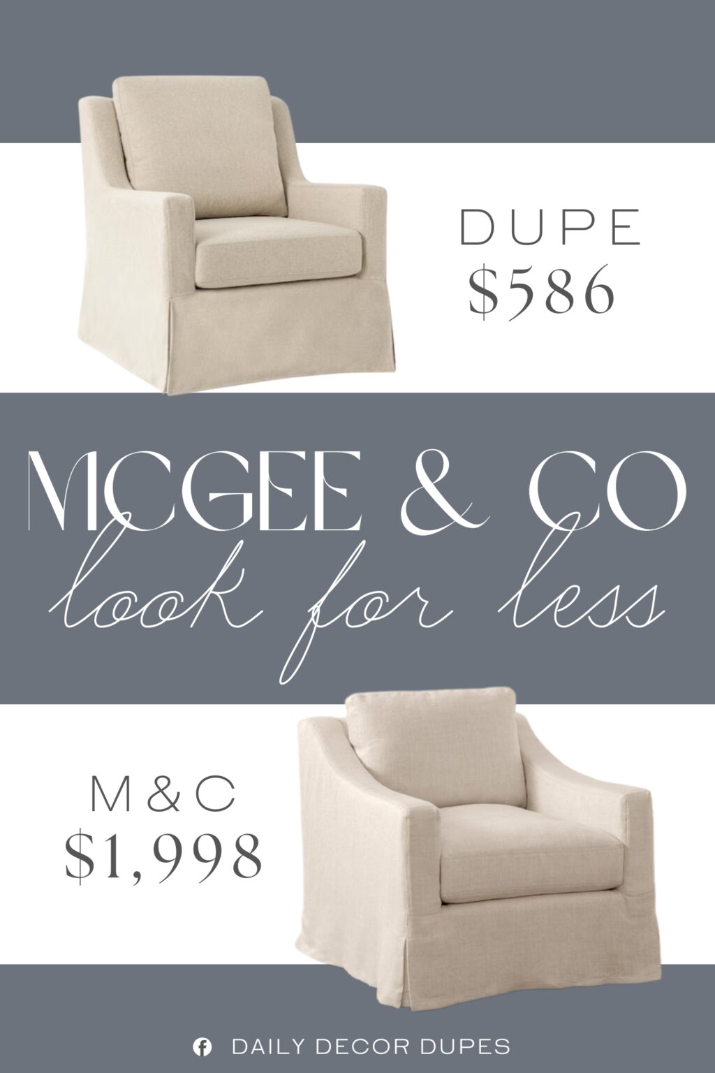 McGee & Co Rowan Slipcovered Swivel Armchair Dupe. This charming chair features a slipcovered design, allowing for easy removal and washing to keep it looking fresh and clean