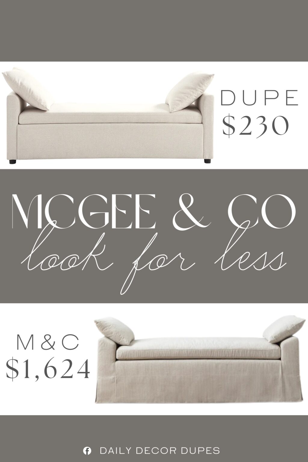 McGee & Co Scaletta Bench Dupe. Crafted with a kiln-dried wood frame, it features a rectangular silhouette with clean lines and plastic legs. The bench is upholstered in smooth 100% polyester fabric, lending an art deco touch to your space.