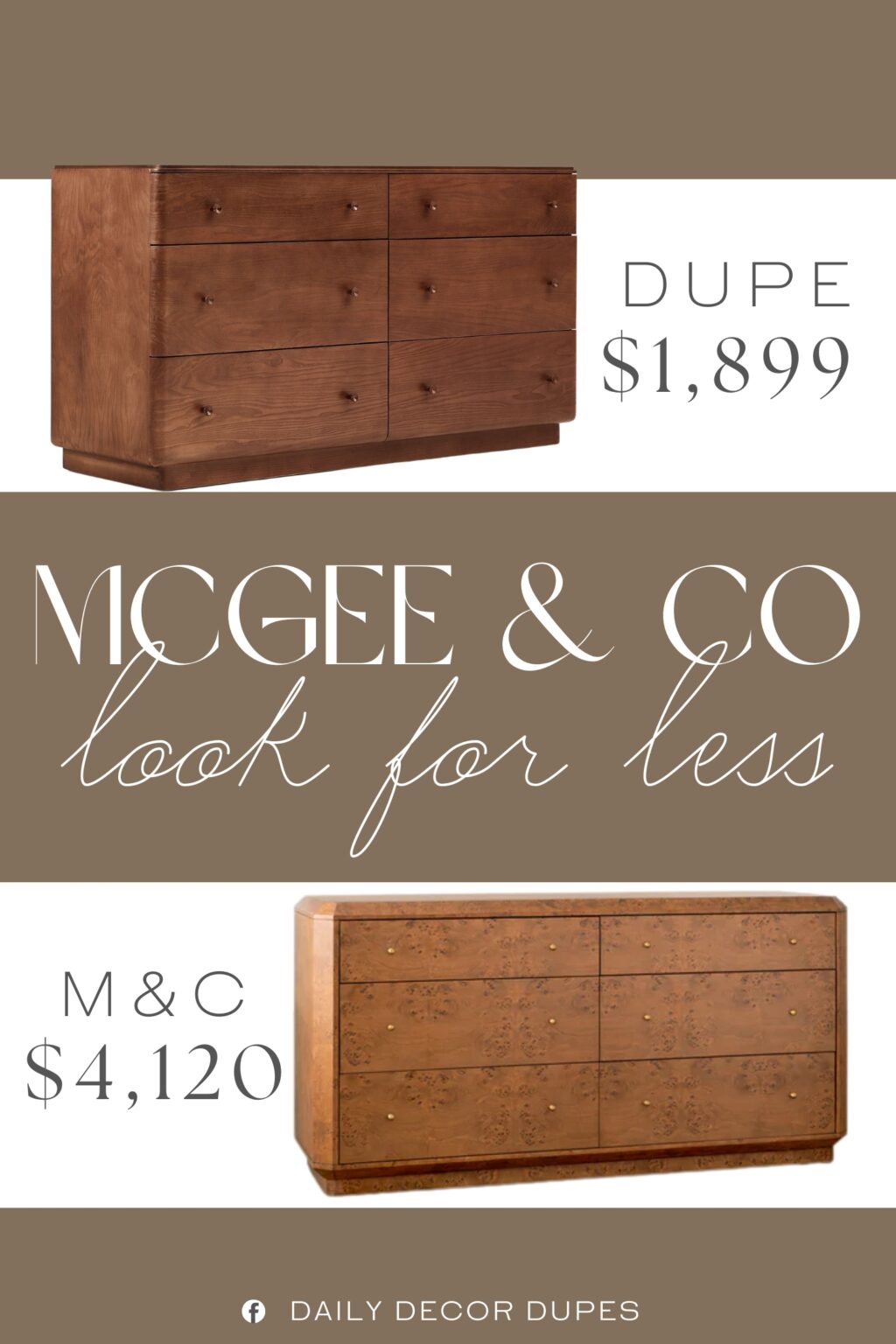 McGee & Co Tali Burl Wood Dresser Dupe. Ash wood and ash burl veneer over engineered wood. All wood is kiln-dried for added durability.
