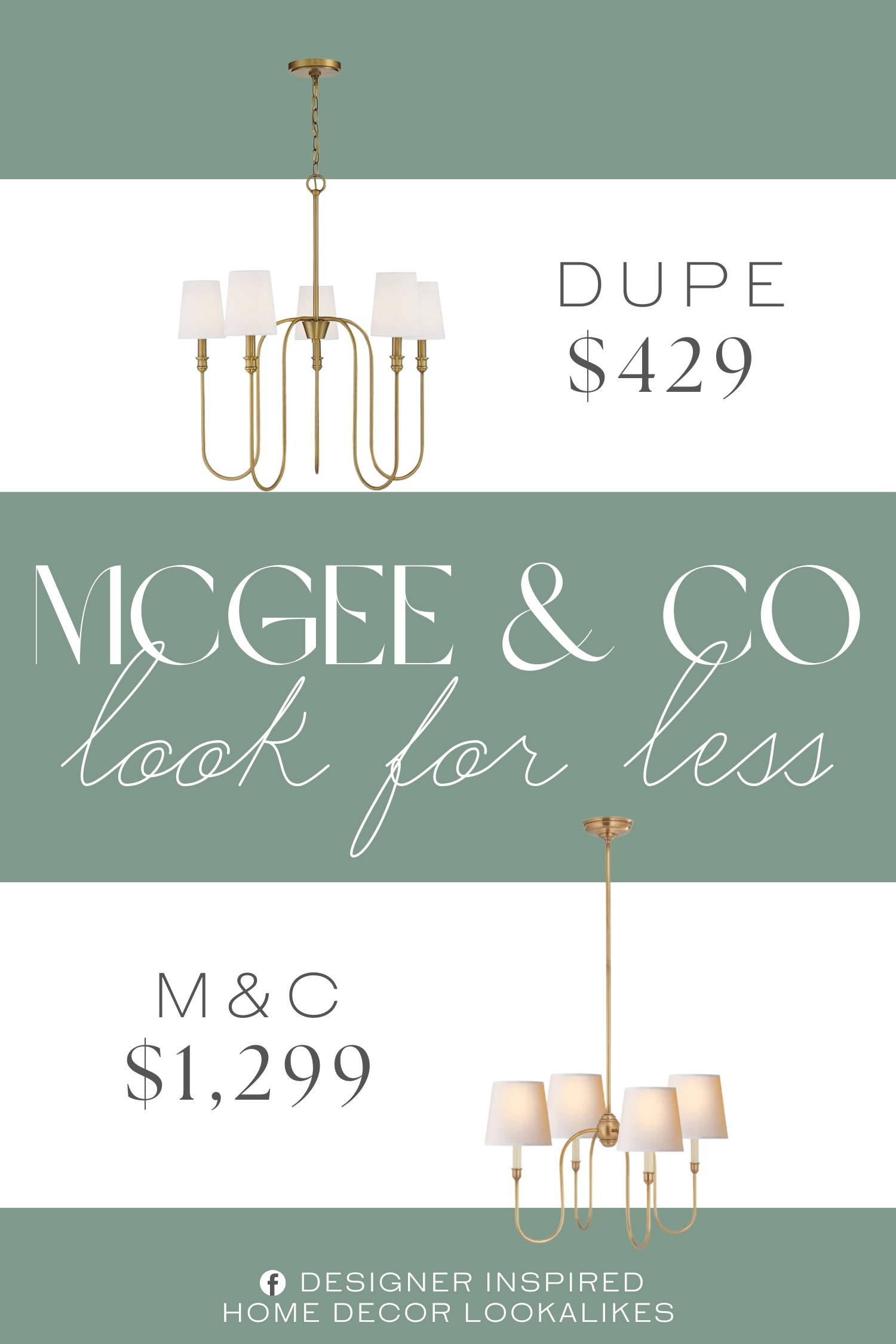 McGee & Co Vendome Small Chandelier Dupe. It is finished in natural brass with white fabric shades.