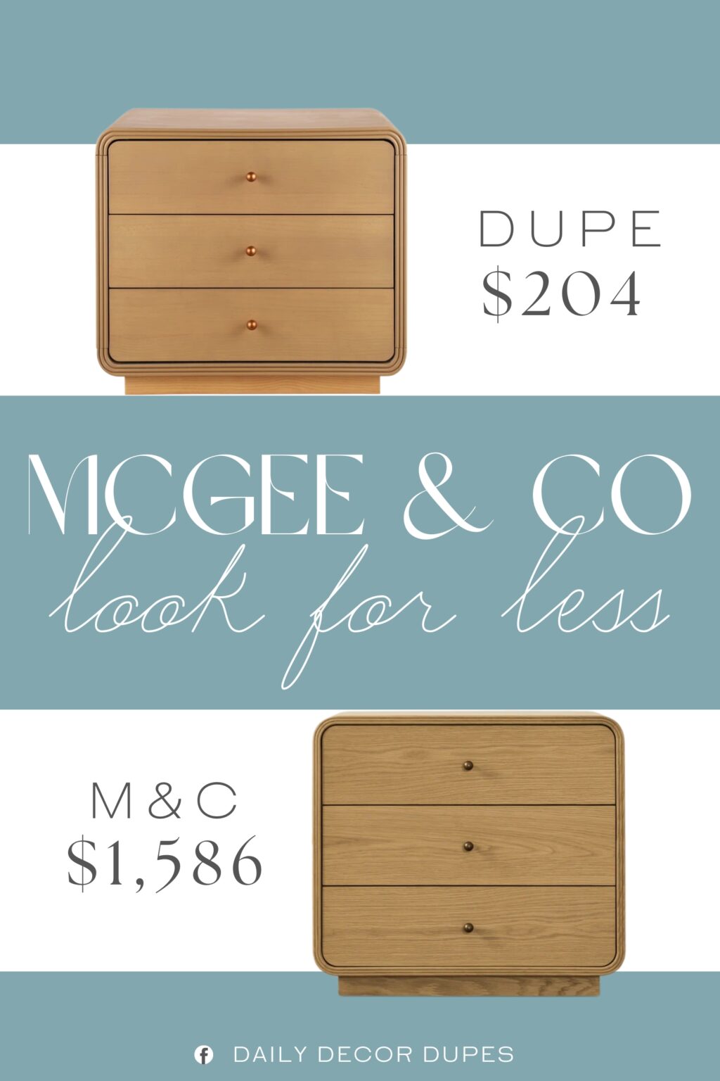 McGee & Co Wilkins Oak Nightstand Dupe. Three smooth-gliding drawers and a wide tabletop organize books, glasses, lamps, and aromatherapy for a tidy, functional bedroom or living room.