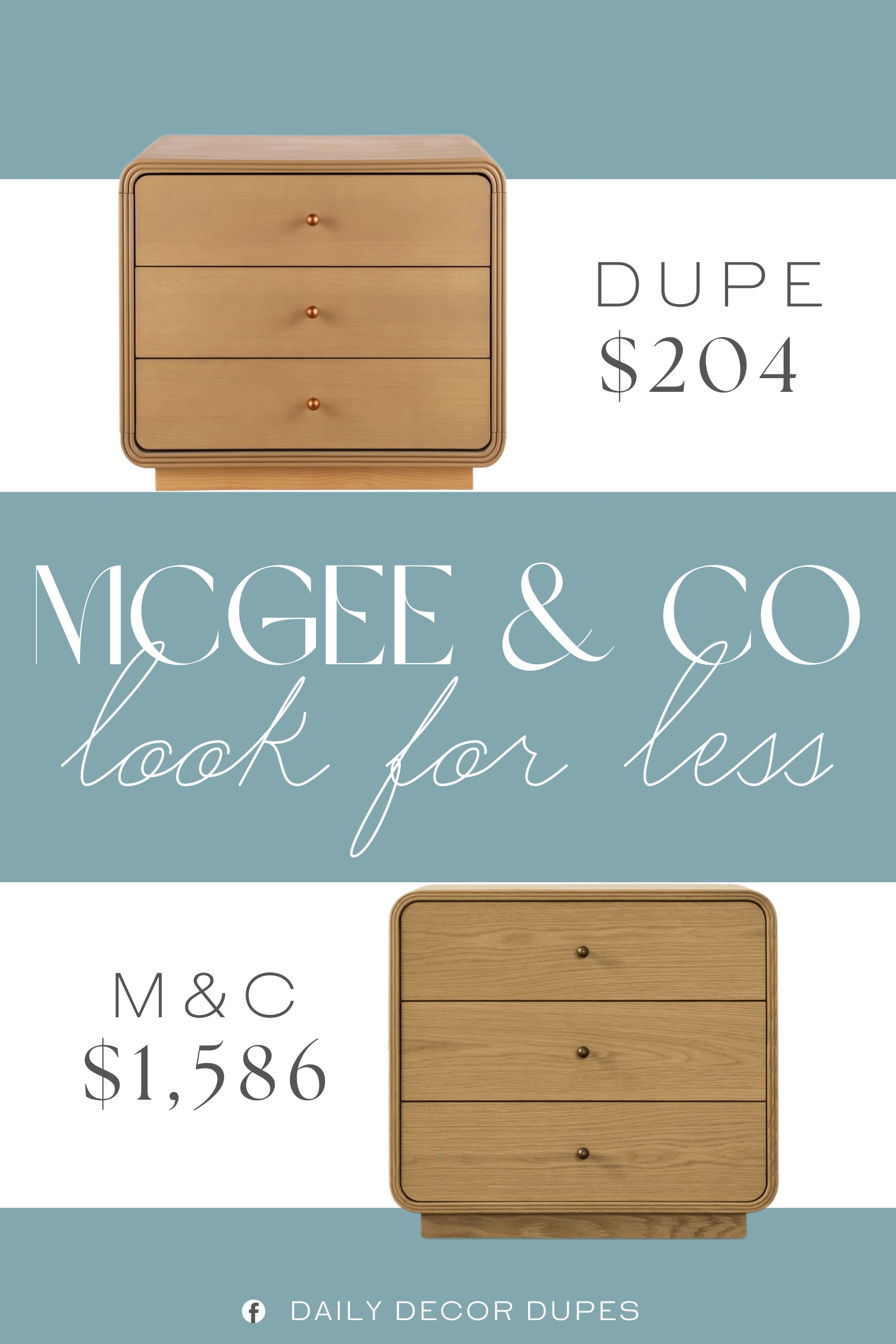 McGee & Co Wilkins Oak Nightstand Dupe. Three smooth-gliding drawers and a wide tabletop organize books, glasses, lamps, and aromatherapy for a tidy, functional bedroom or living room.