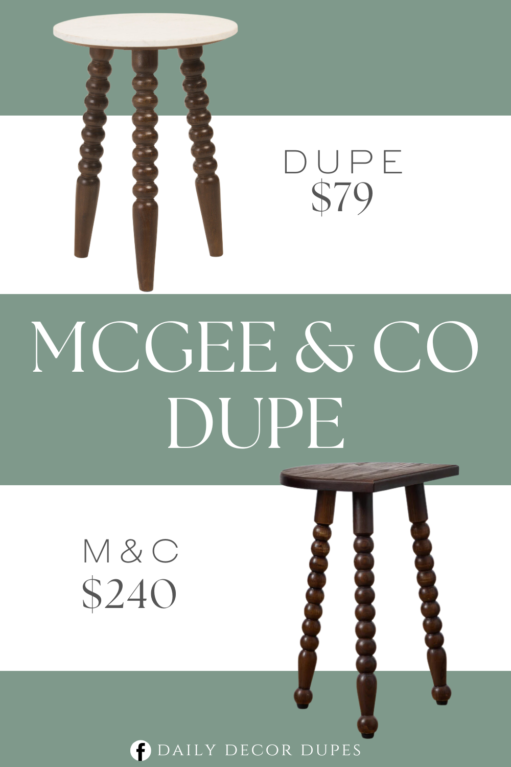 Mcgee & Co Alice Wood Stool Dupe. Marble tabletop and sphere details. Overall dimension 18in D x 24in H.