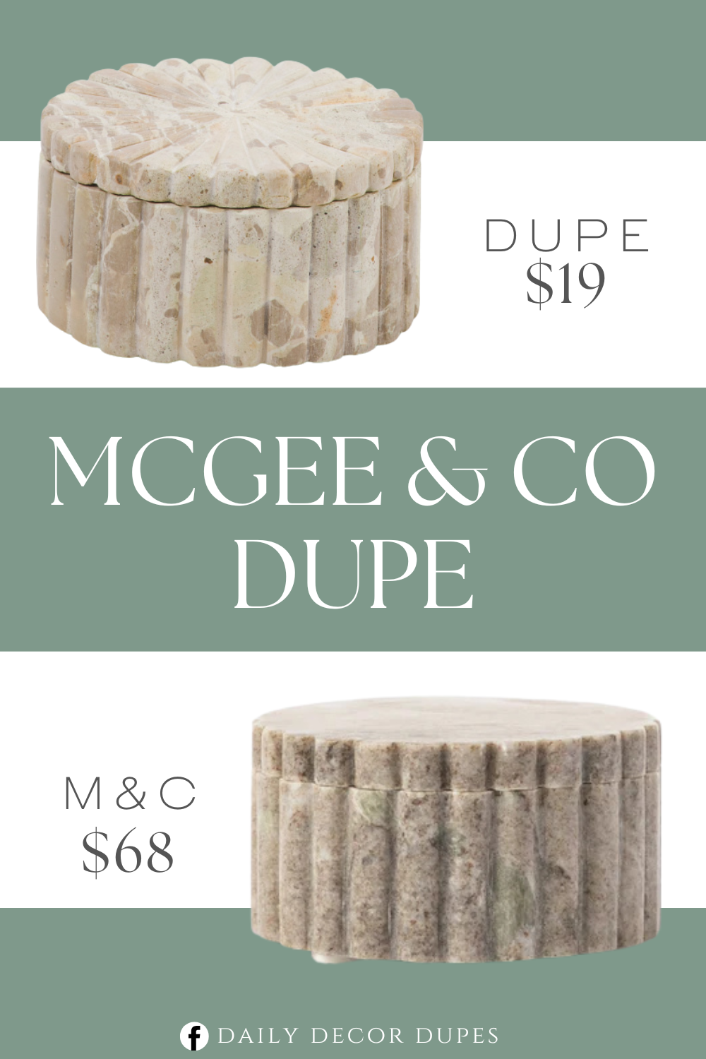 McGee & Co Forster Marble Canister Dupe. Fluted edges and lidded. Made from marble. Fluted Marble Decorative Box.