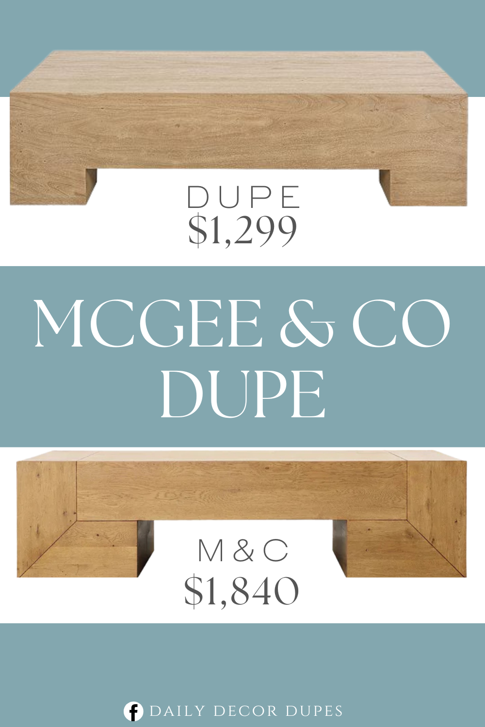 McGee & Co Ryle Coffee Table Dupe. Handmade of acacia wood. Low, oversized coffee tables are perfect for big sectionals and seating groups.