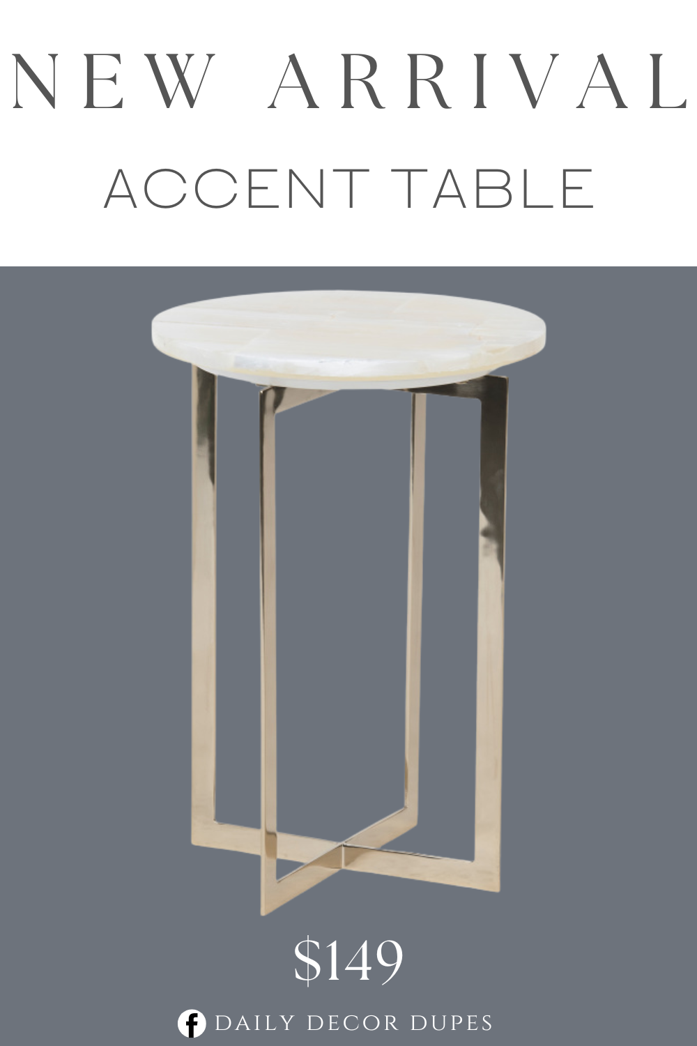 New Arrival Accent Table. Selenite tabletop. Gold tone hardware. Selenite/metal.