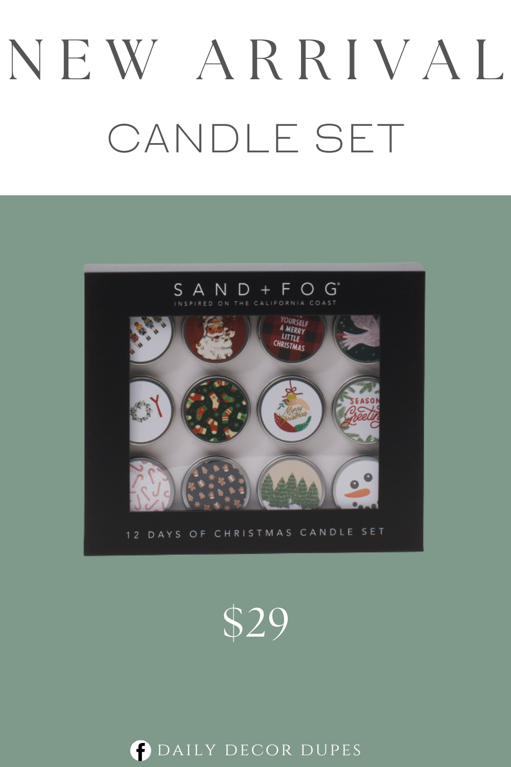 New Arrival Candle Set. set includes 12 (4oz) candles, holiday themed, assorted scents, made with essential oils.