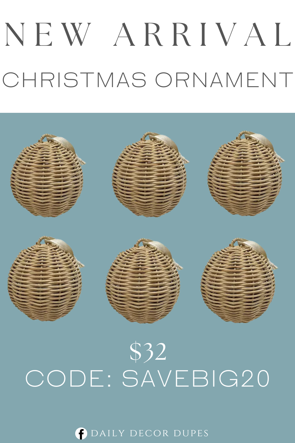 New Arrival Christmas Ornament. 6-piece woven bauble natural Christmas ornament set. Attached hanging hooks. Made from rattan.