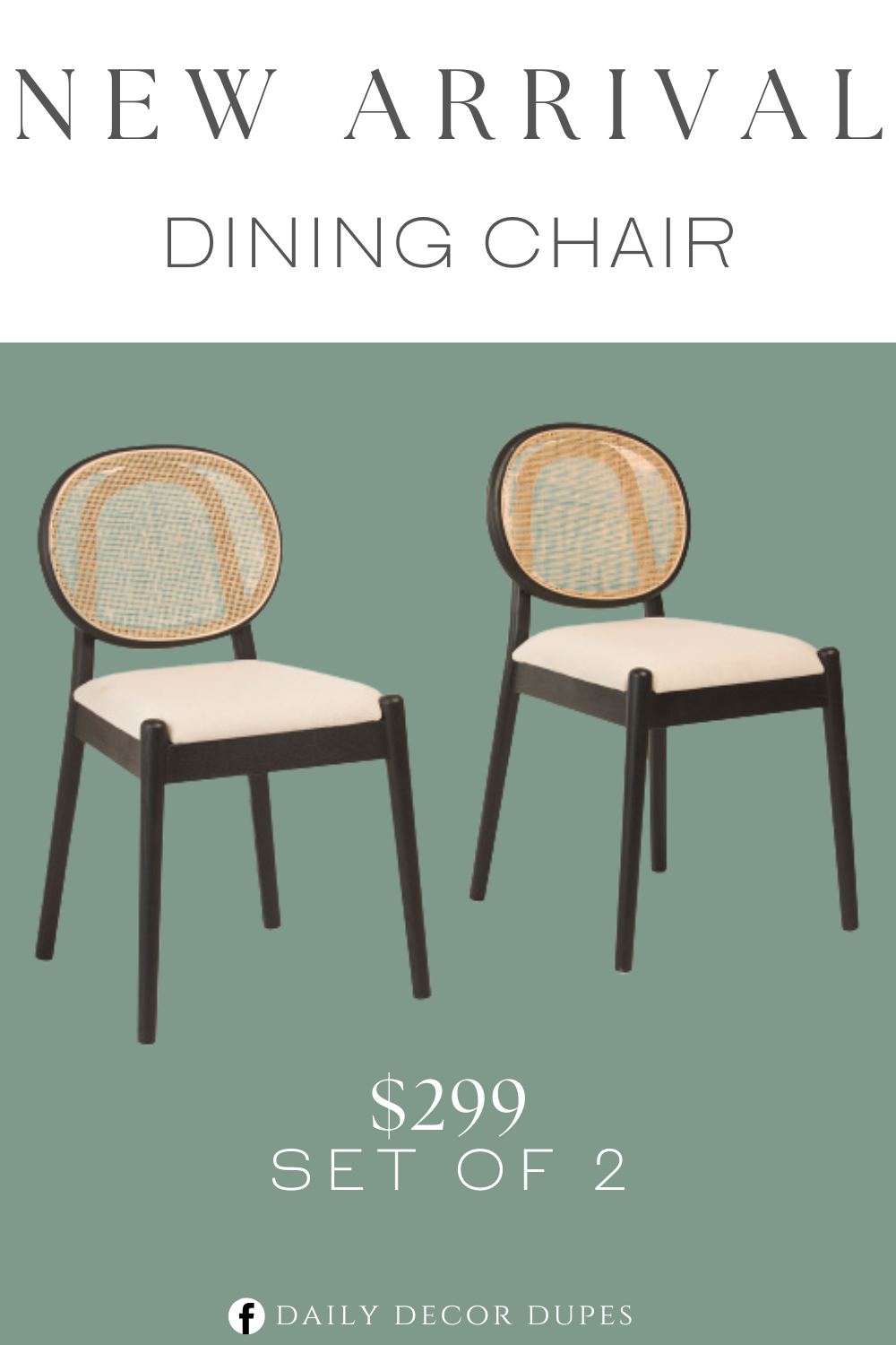 New Arrival Dining Chair. Set of 2, rattan back, cushioned seats, armless. Filled with polyurethane foam and polyester fibers. Overall dimension 19.75in W x 22in H x 33.75in D.