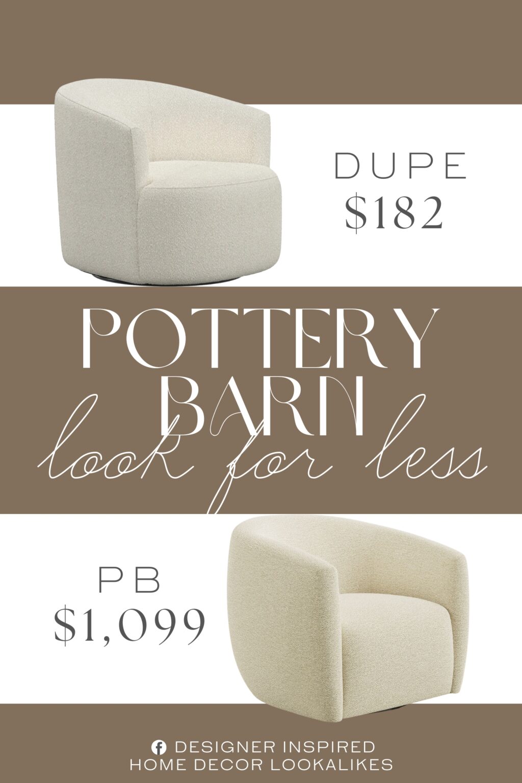 Pottery Barn Payton Swivel Chair Dupe. Features a 360-degree metal swivel base for easy movement. Boucle fabric upholstery provides a soft and stylish finish.