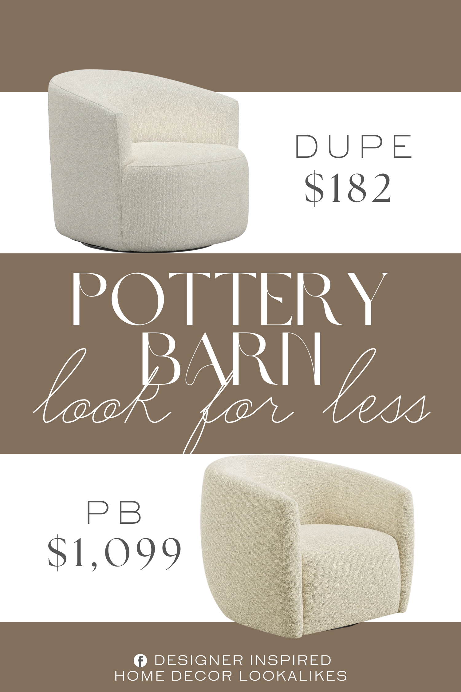Pottery Barn Payton Swivel Chair Dupe. Features a 360-degree metal swivel base for easy movement. Boucle fabric upholstery provides a soft and stylish finish.