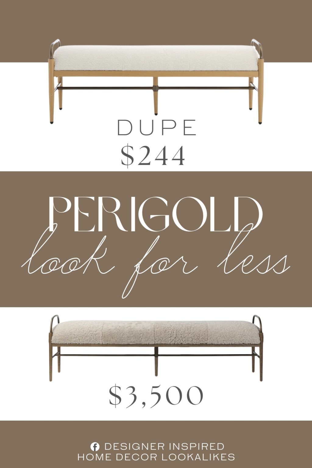 Perigold Demi Accent Bench Dupe. This vintage bench can be placed in bedrooms, hallways, and other spaces. Upholstered, Iron materials, metal leg materials.